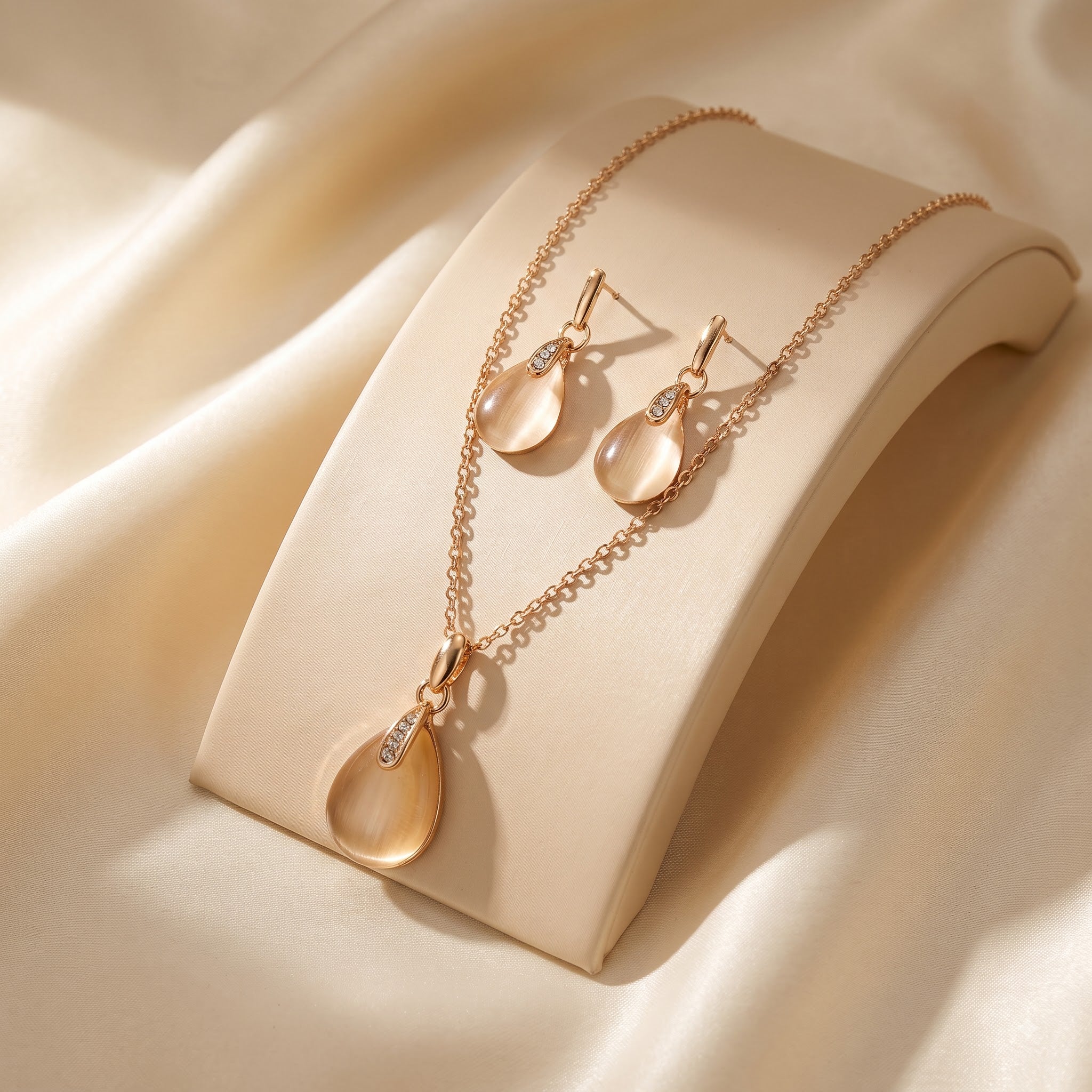 Rose gold pendat earring set