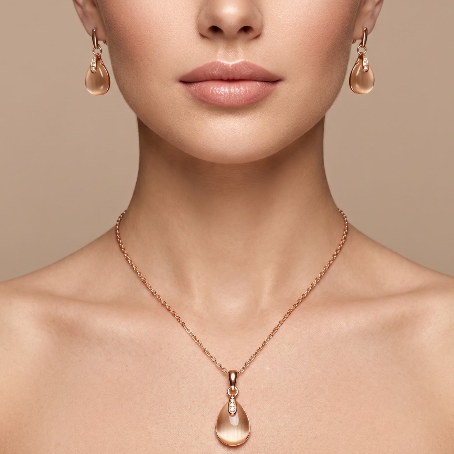 Rose gold pendat earring set