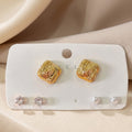 Gold square stud earring combo