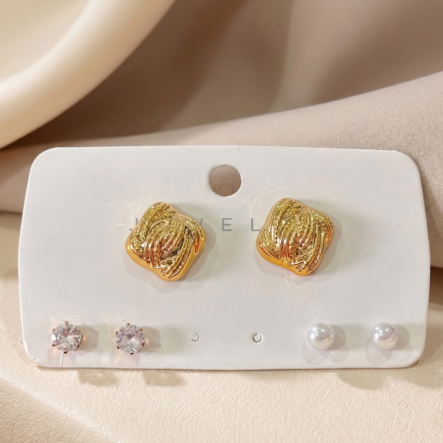 Gold square stud earring combo