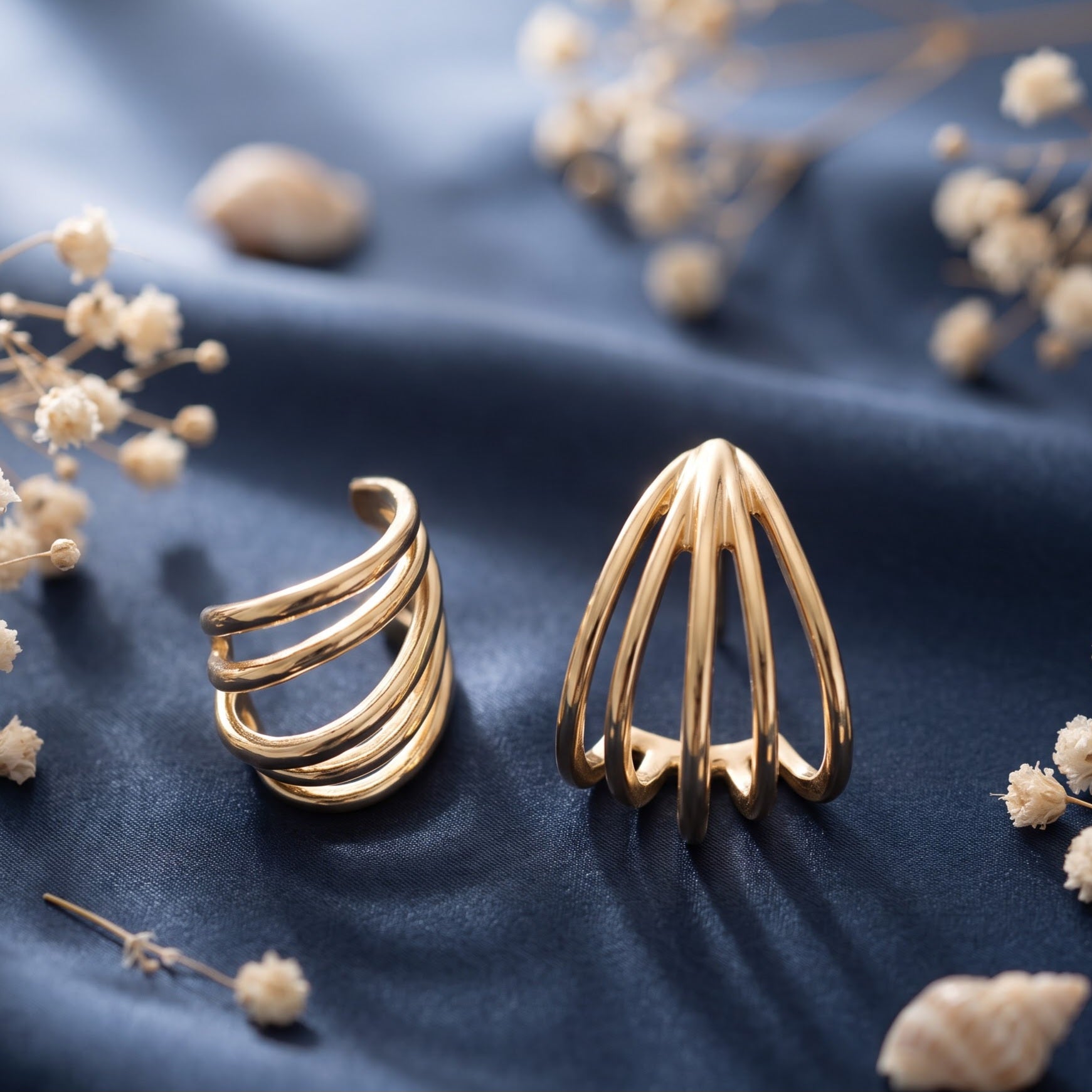 Multi-strand design gold stud earring
