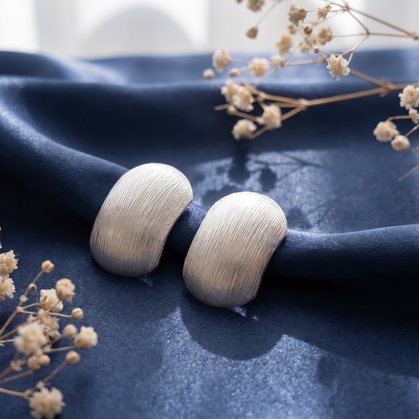 Matte silver dome shape stud earring