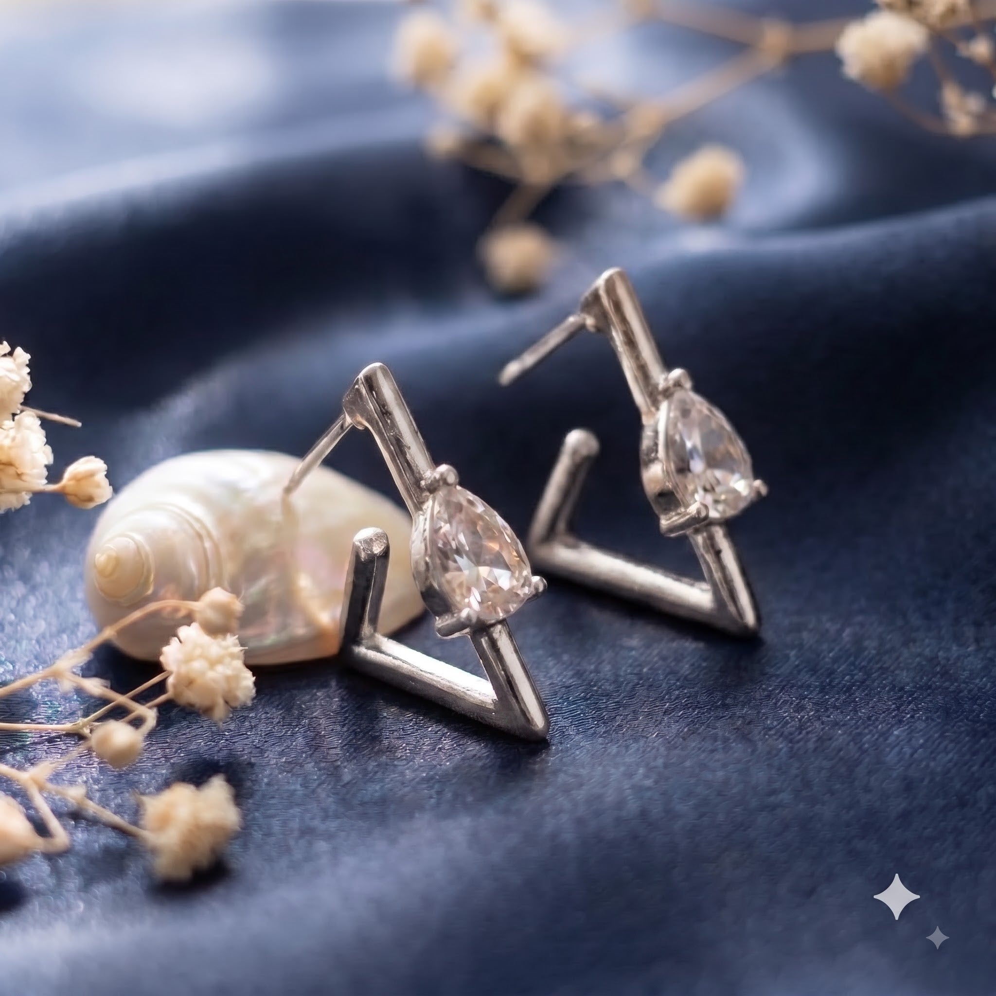 Tringular geomatric stone studded earring