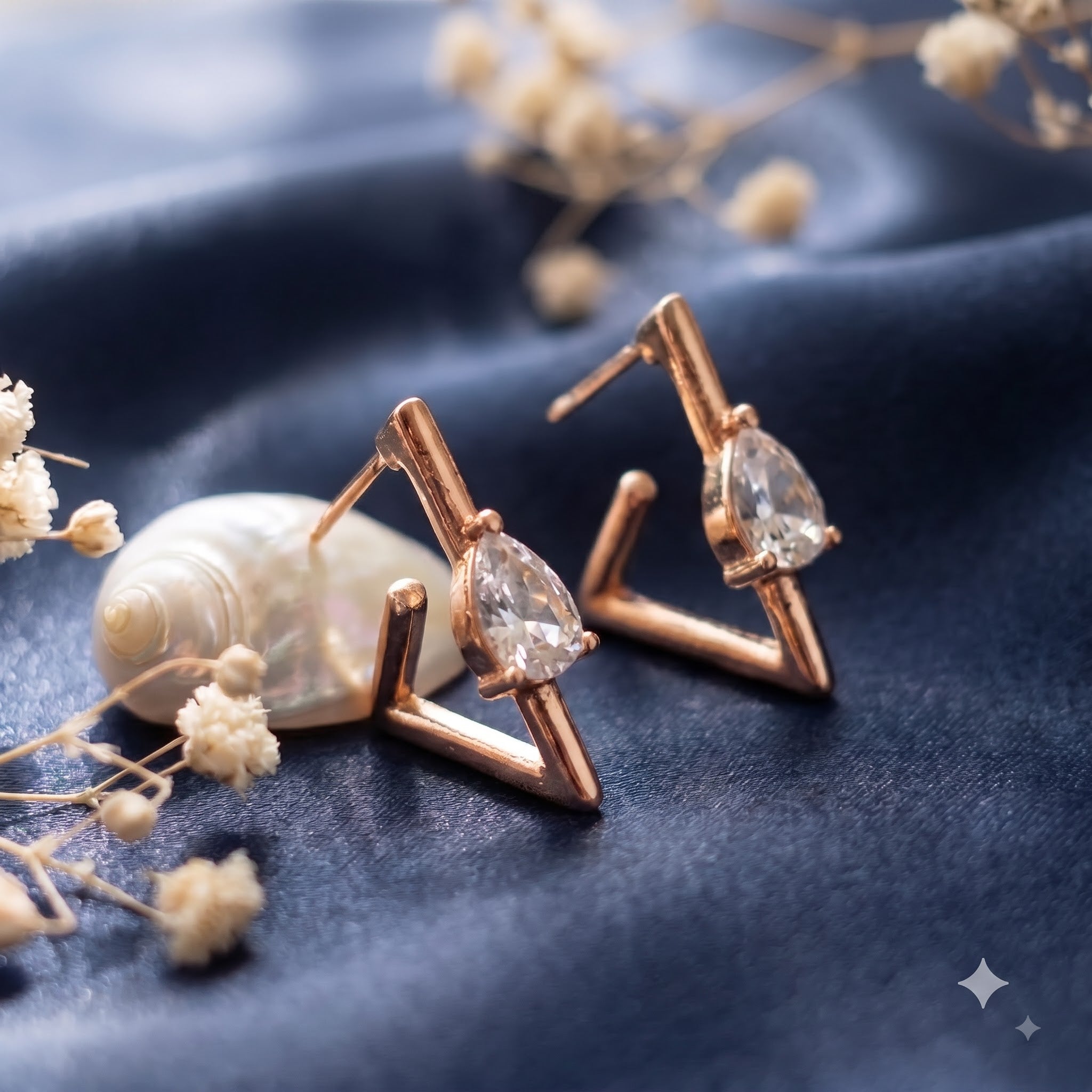 Tringular geomatric stone studded earring