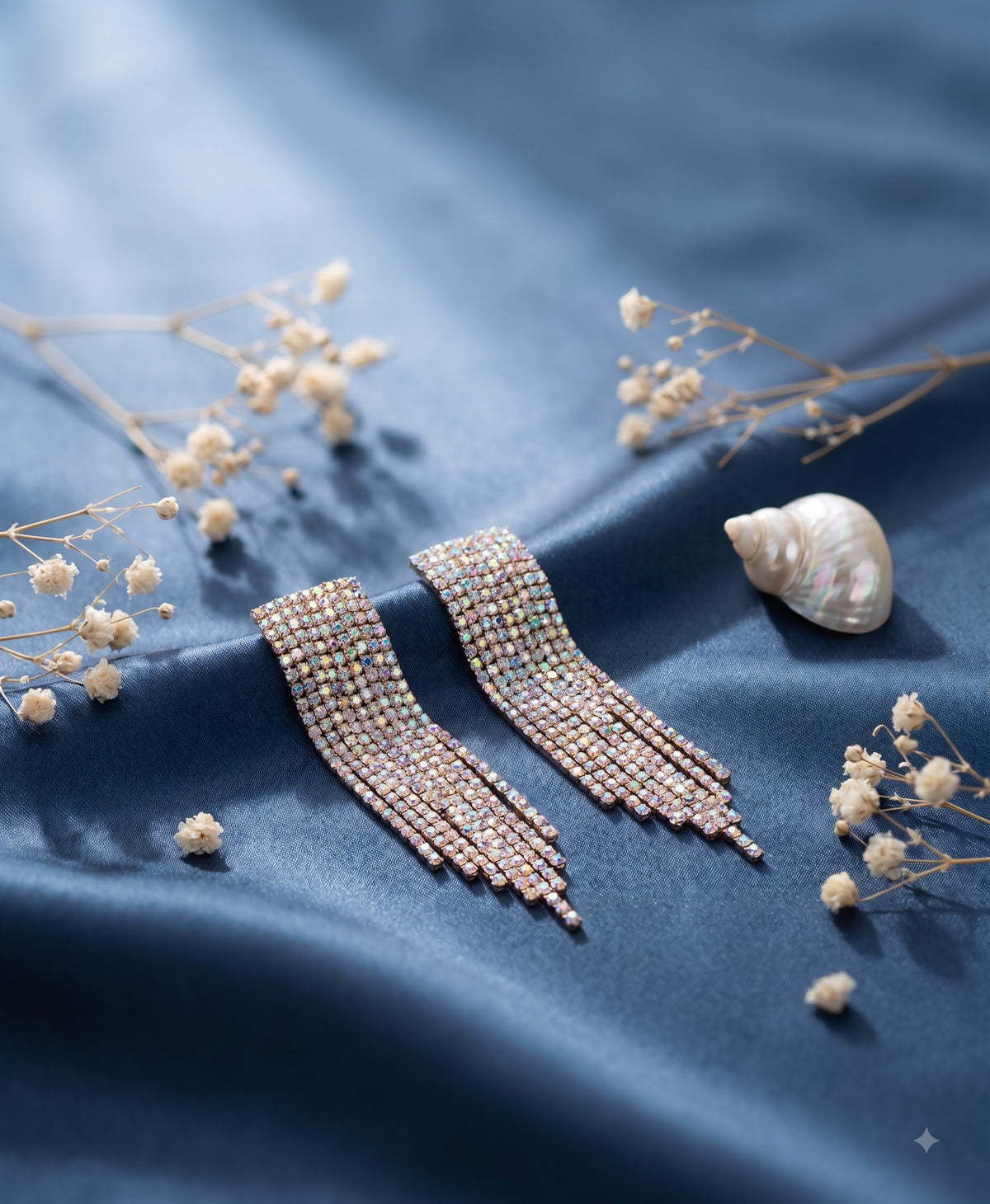 Sparkling square rhinestone tassel drop earring