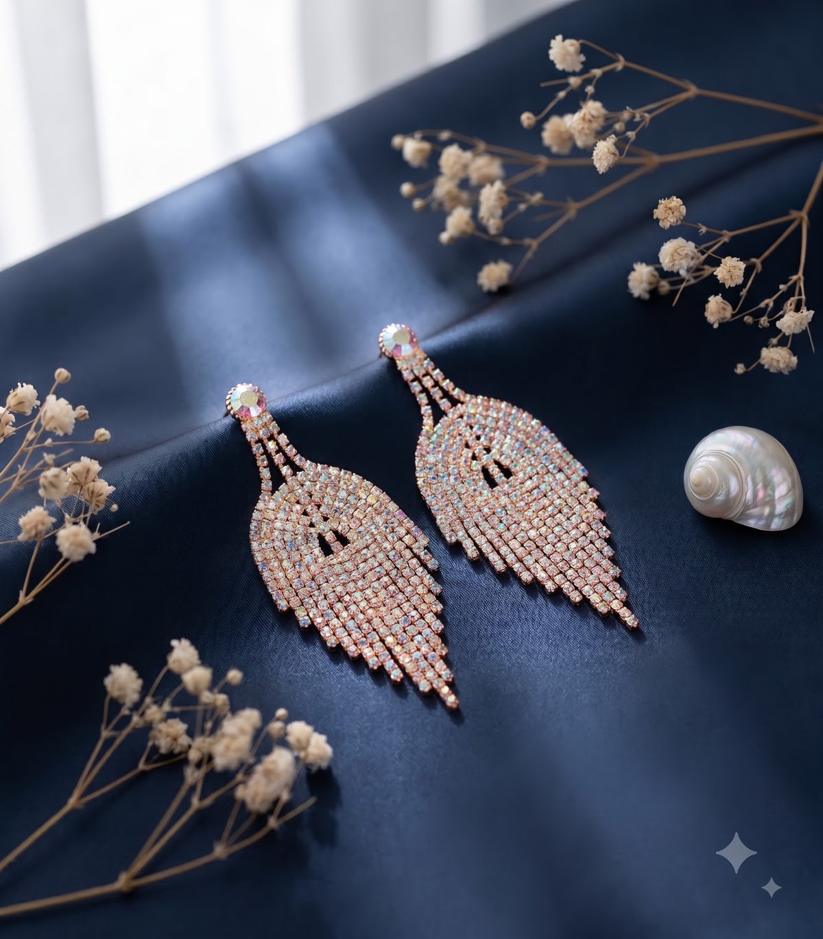 Rose gold fringe chandelier dangle earring