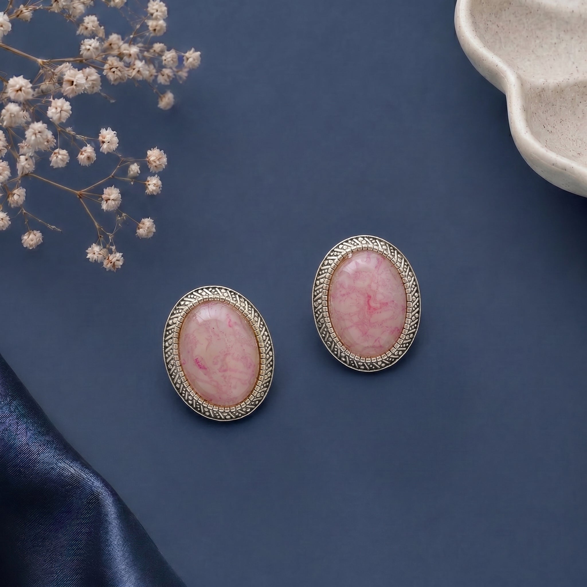 Stone studded oval earring