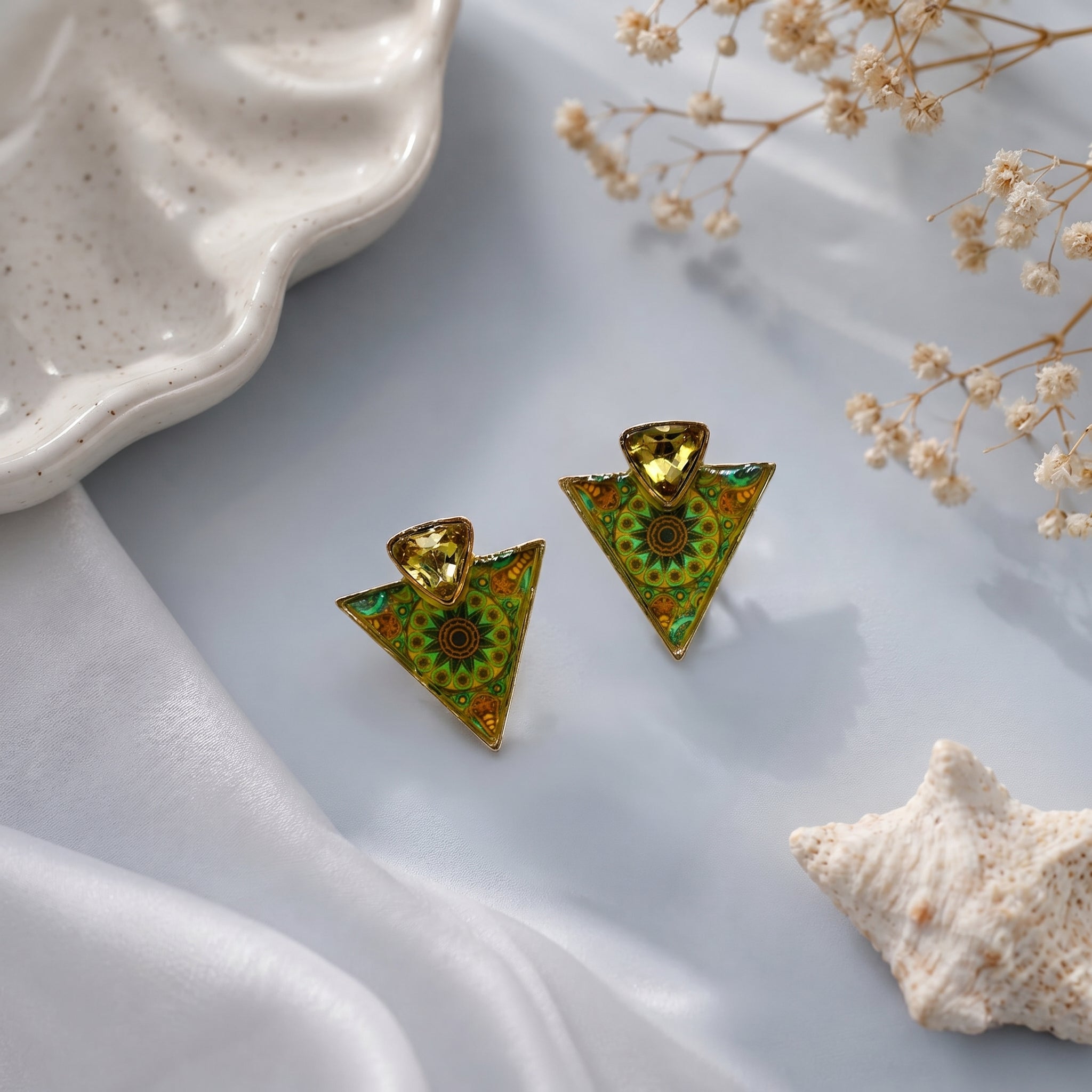 Tringular shaped epoxy  earring