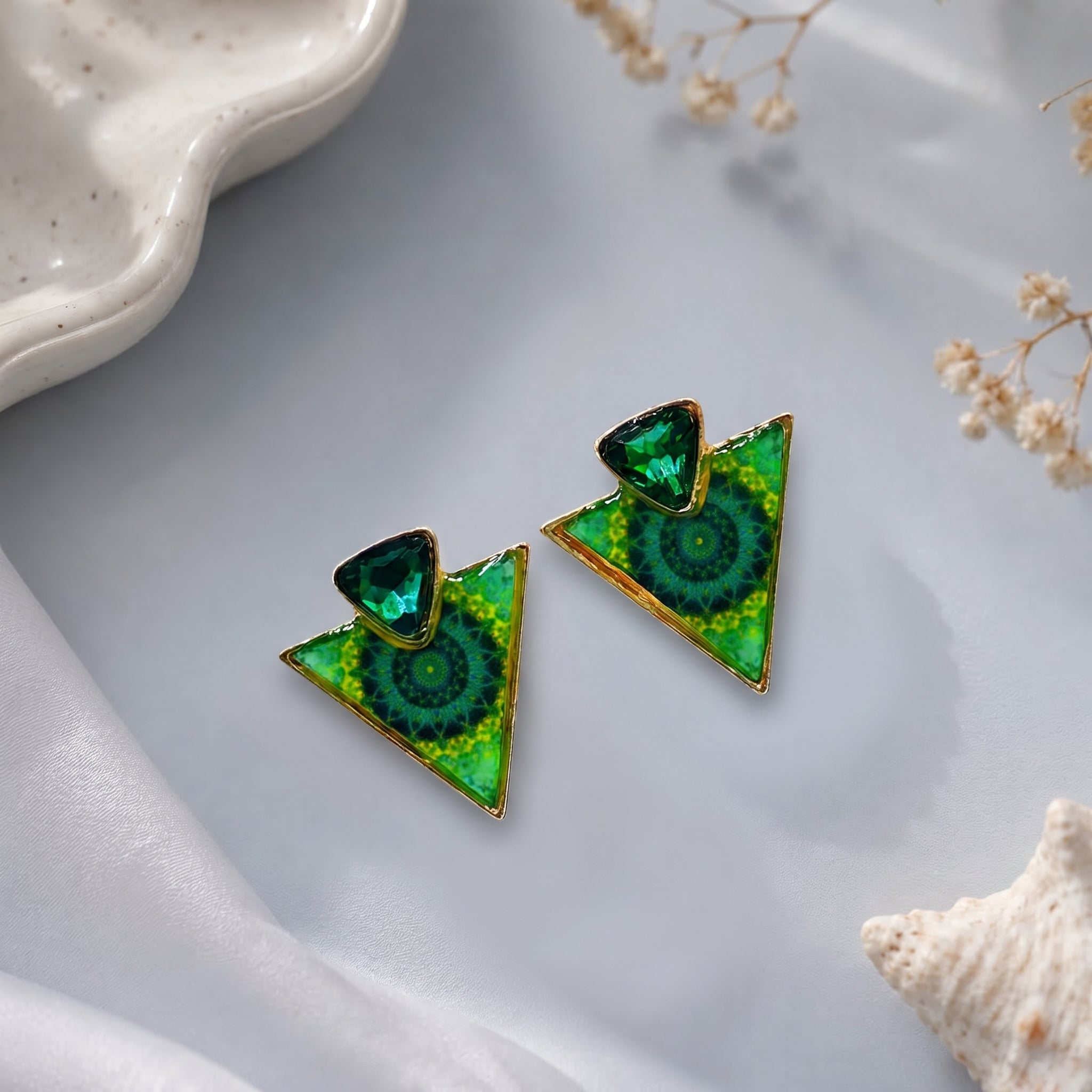 Tringular shaped epoxy  earring