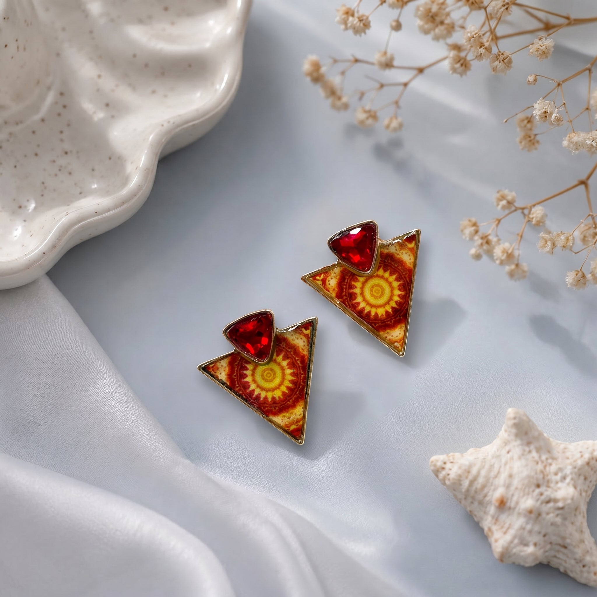 Tringular shaped epoxy  earring