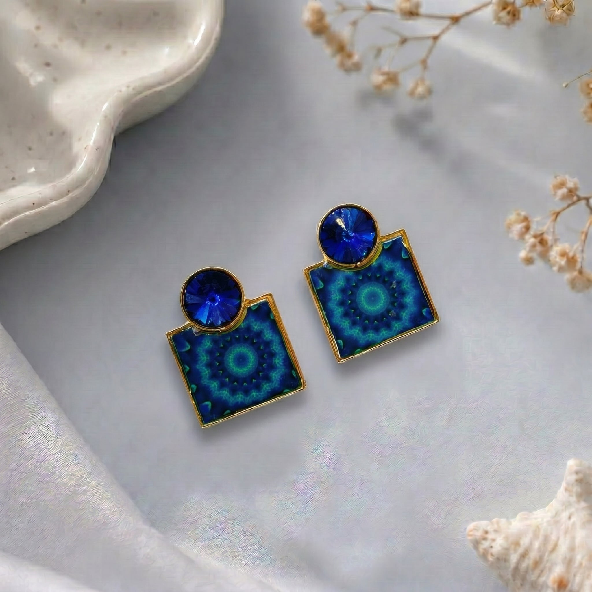 Square shaped epoxy  earring