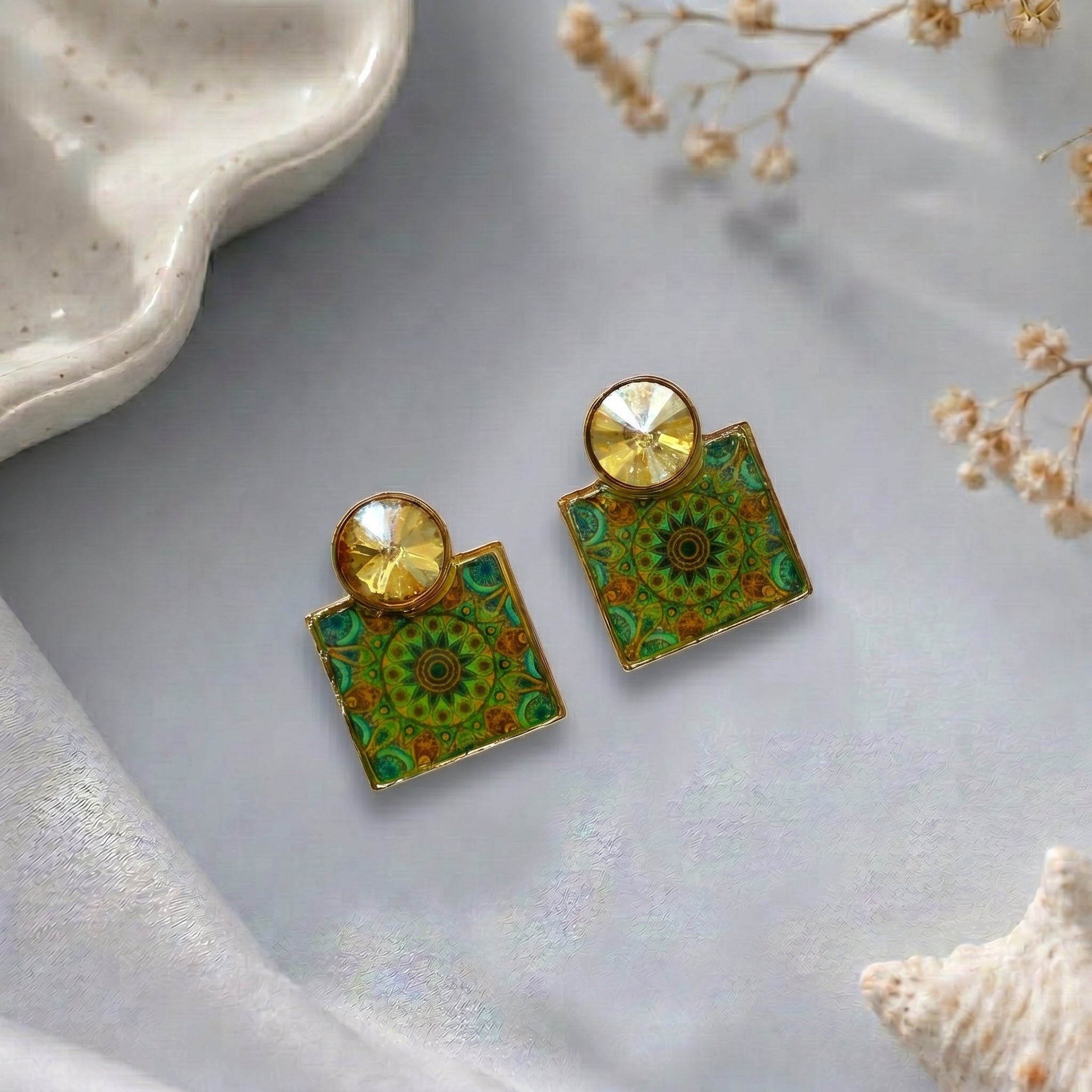 Square shaped epoxy  earring