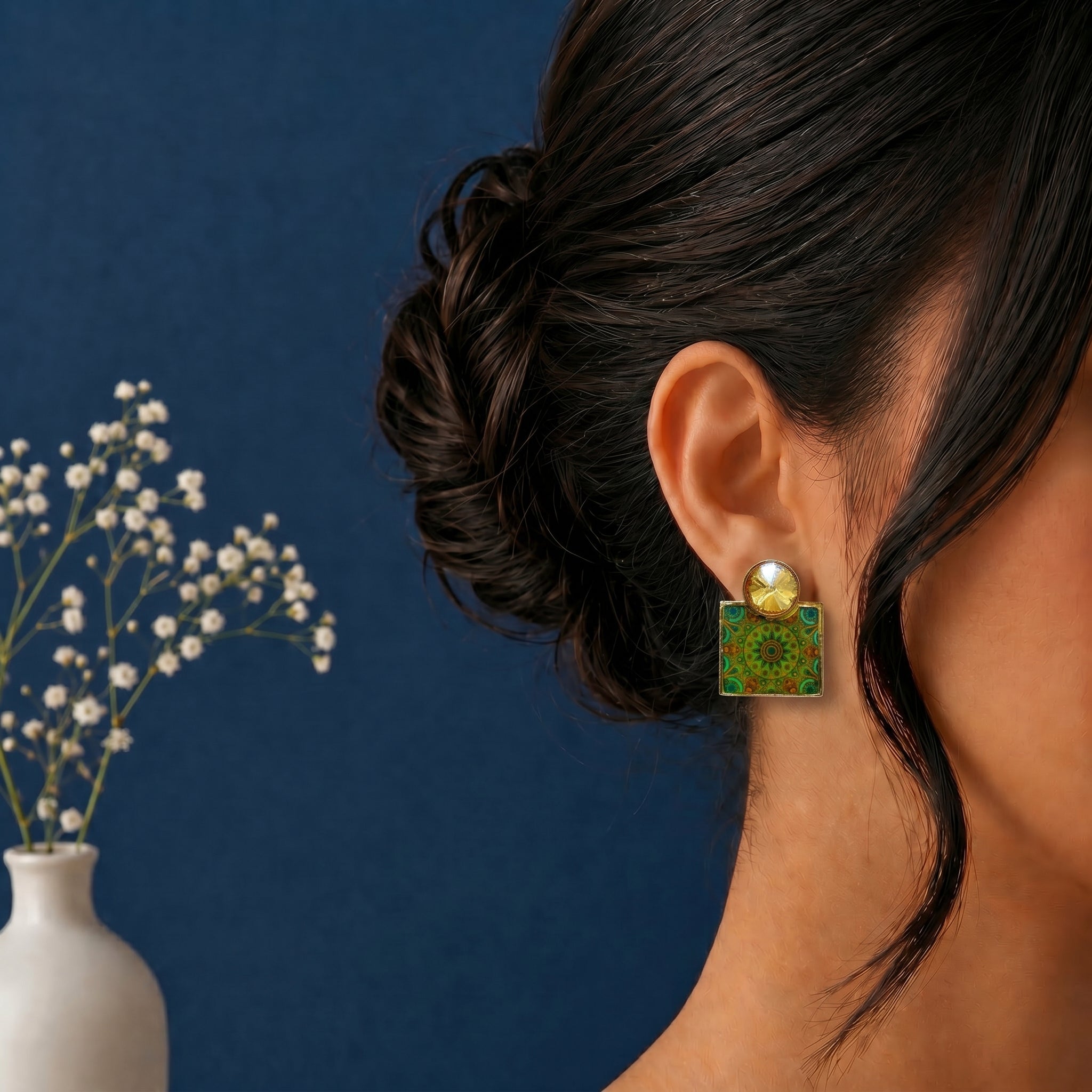 Square shaped epoxy  earring