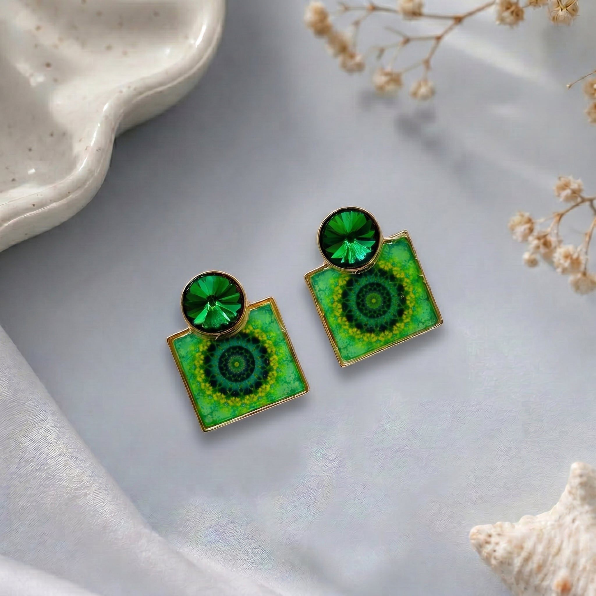 Square shaped epoxy  earring