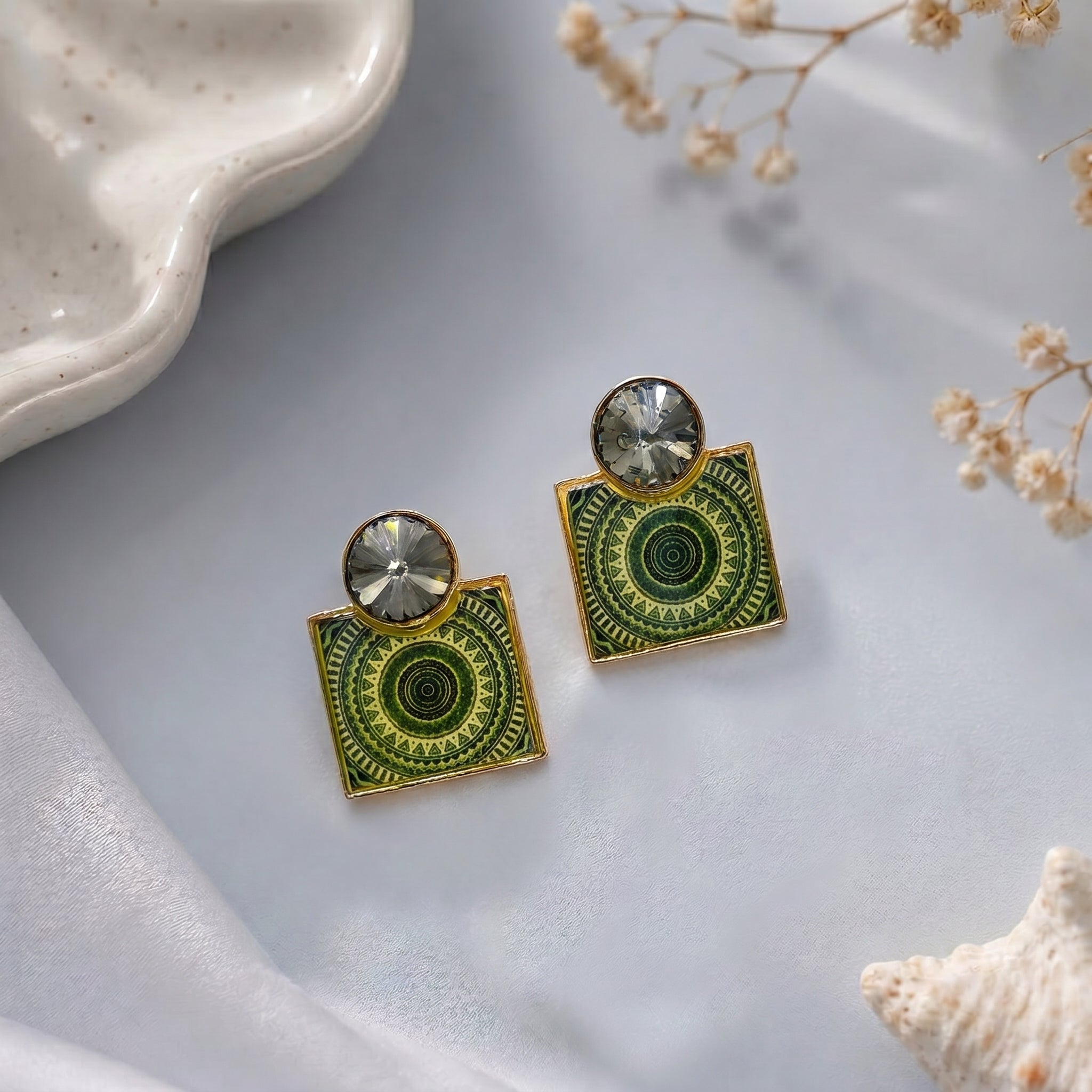 Square shaped epoxy  earring