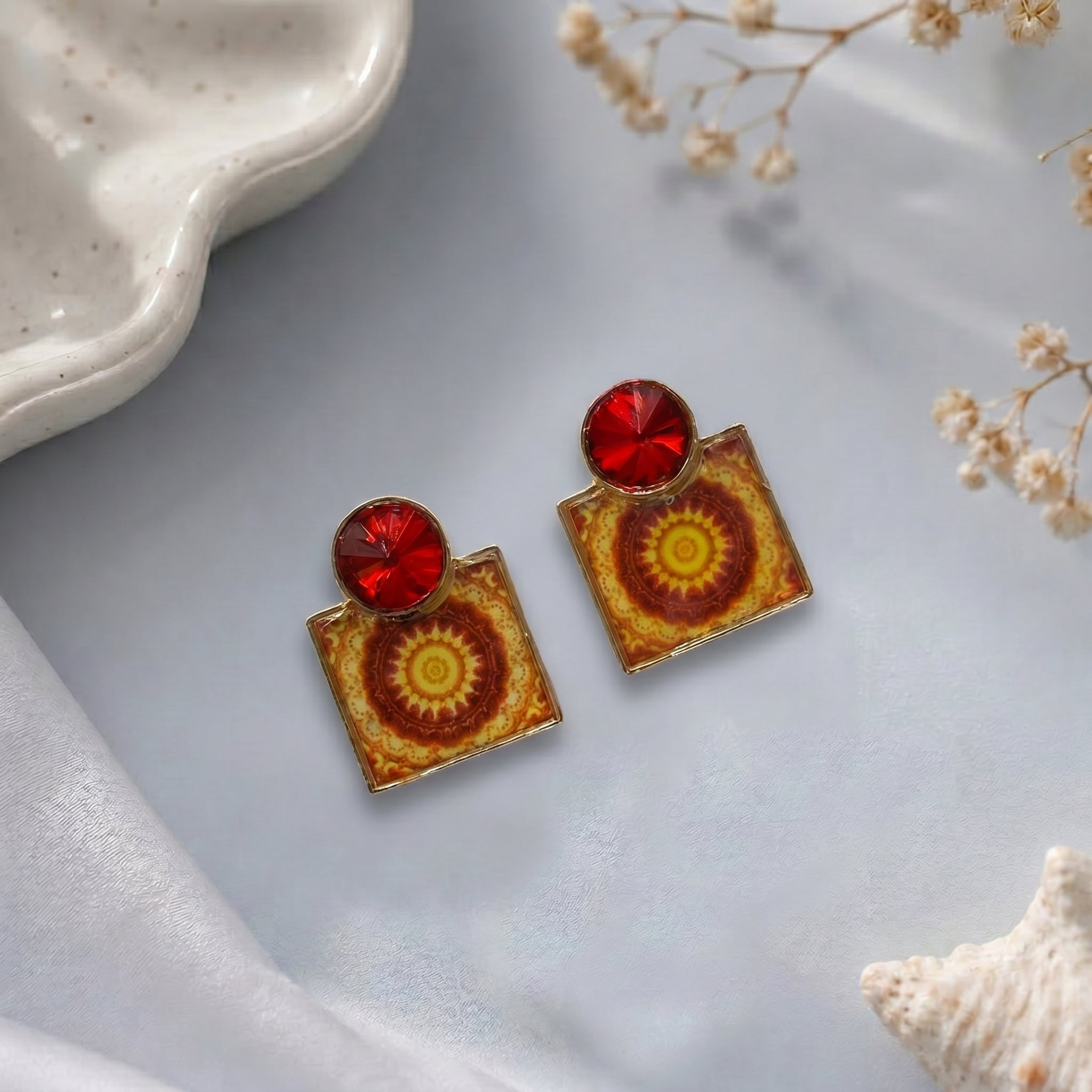 Square shaped epoxy  earring
