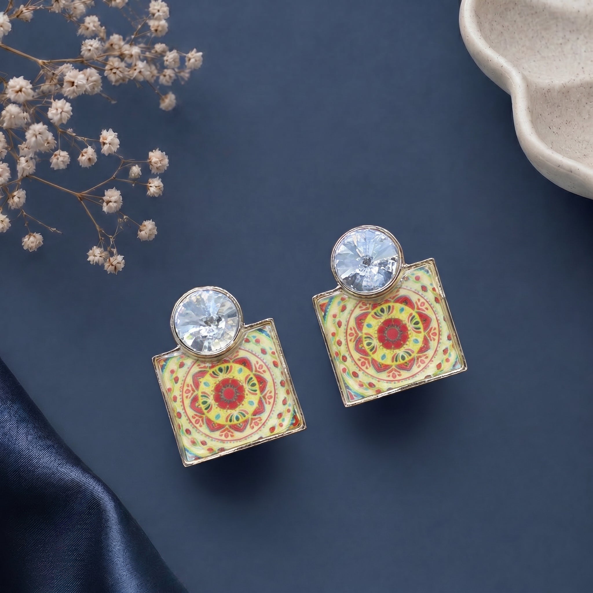 Square shaped epoxy  earring