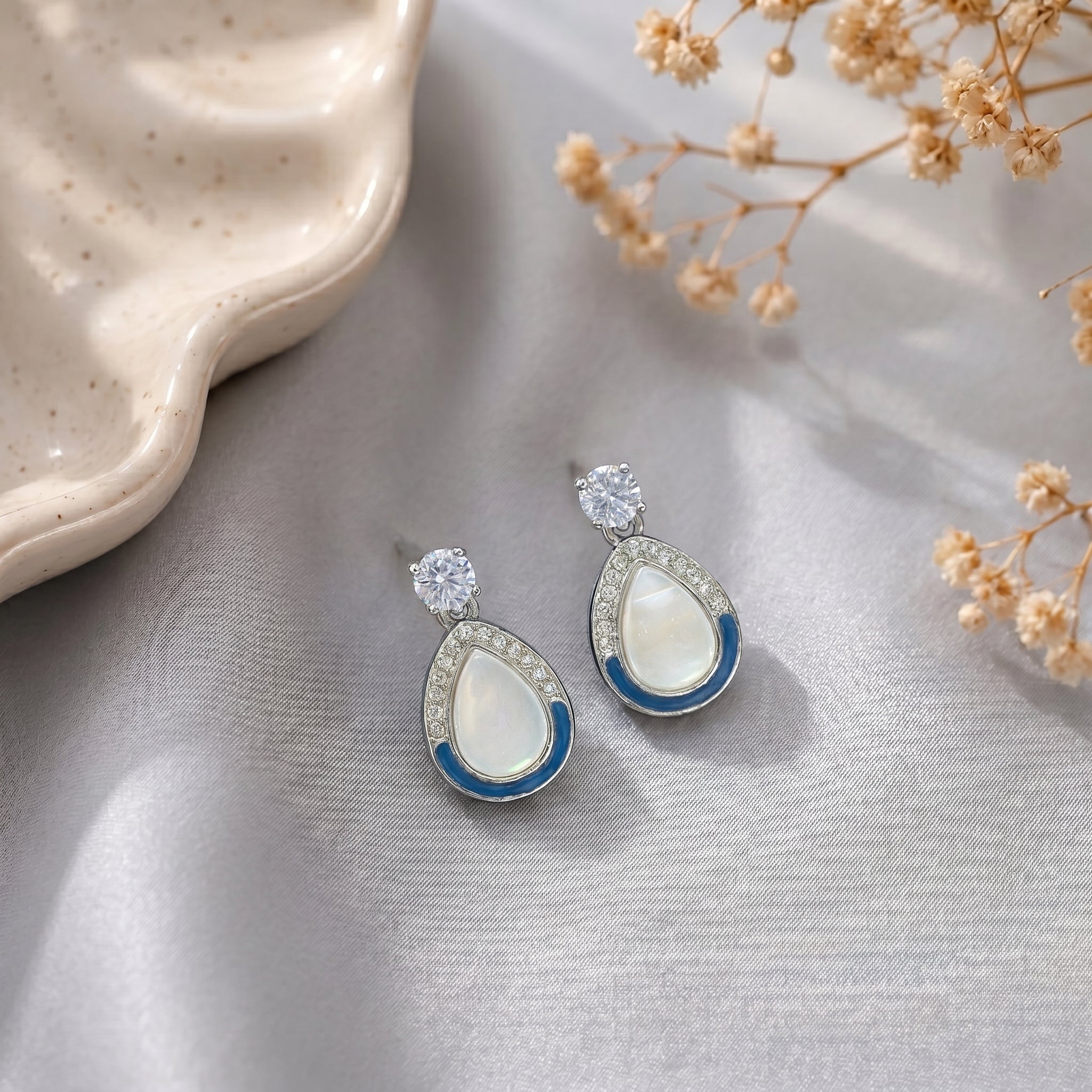 White stone studed epoxy earring