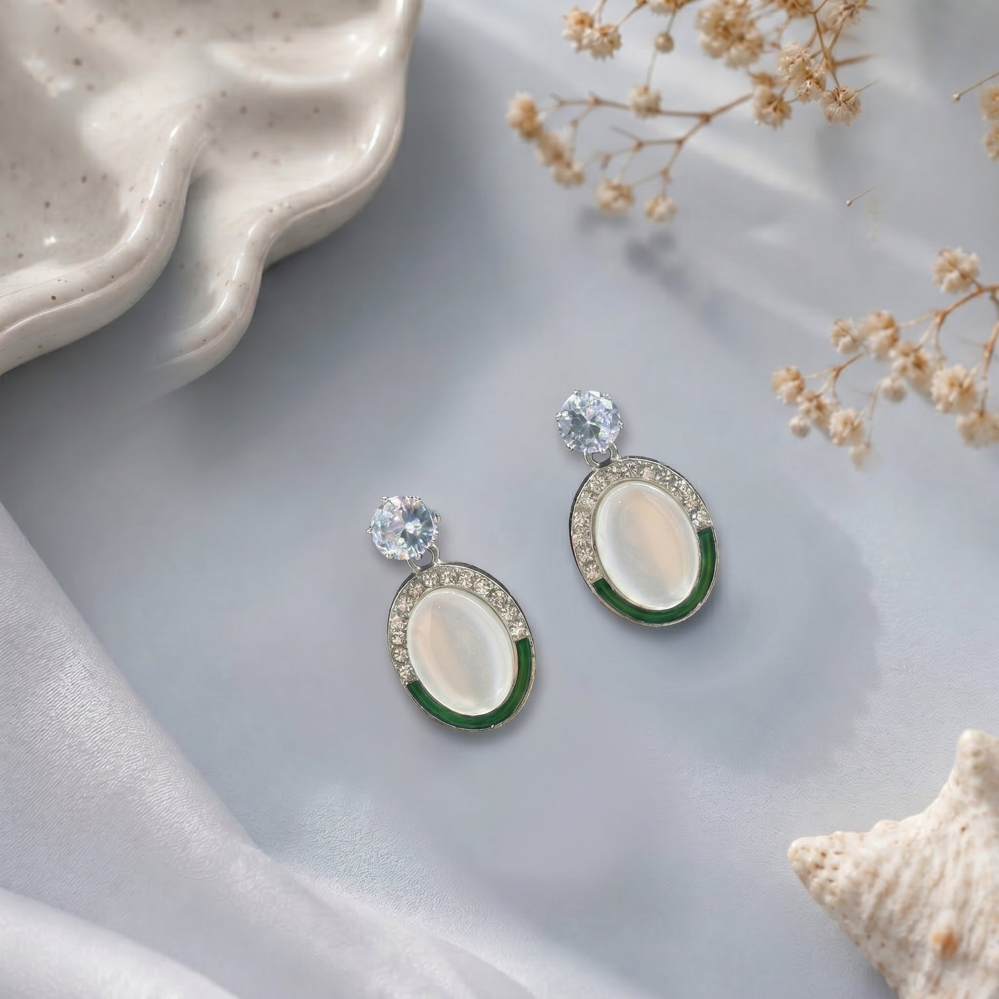 White stone studed epoxy earring