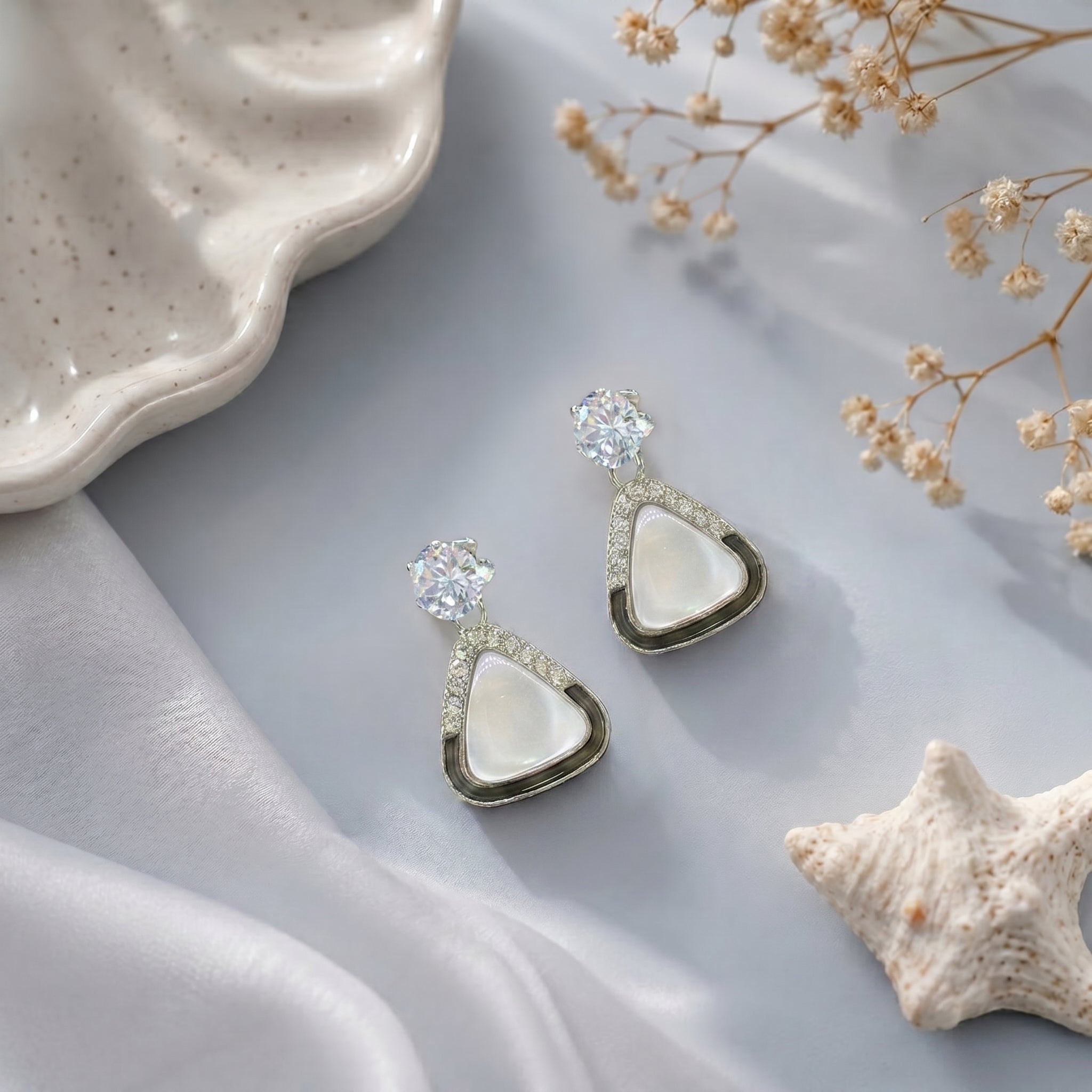 White stone studed epoxy earring