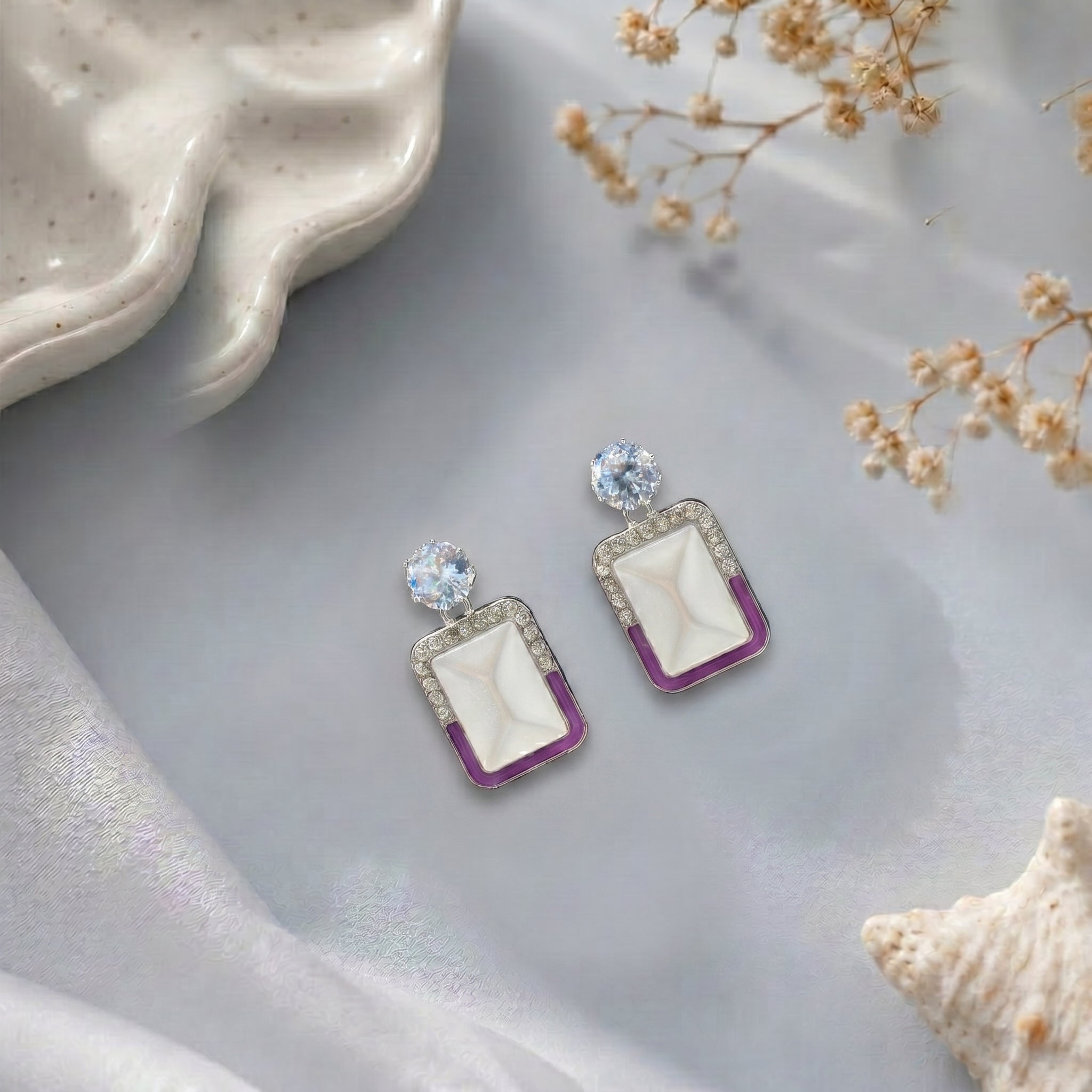 White stone studed epoxy earring