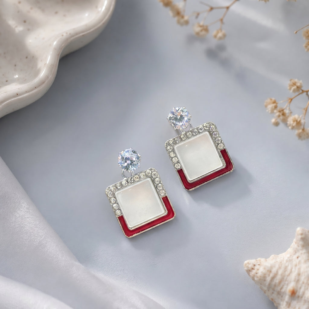 White stone studed epoxy earring