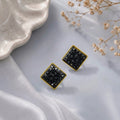 Black druzy stone stud earring