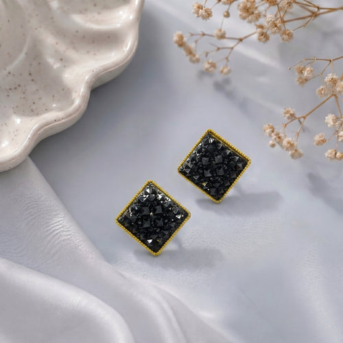 Black druzy stone stud earring