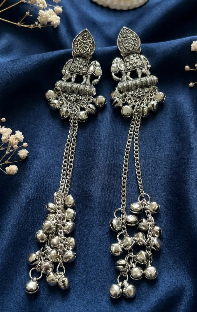 kashmiri long elephant earrings