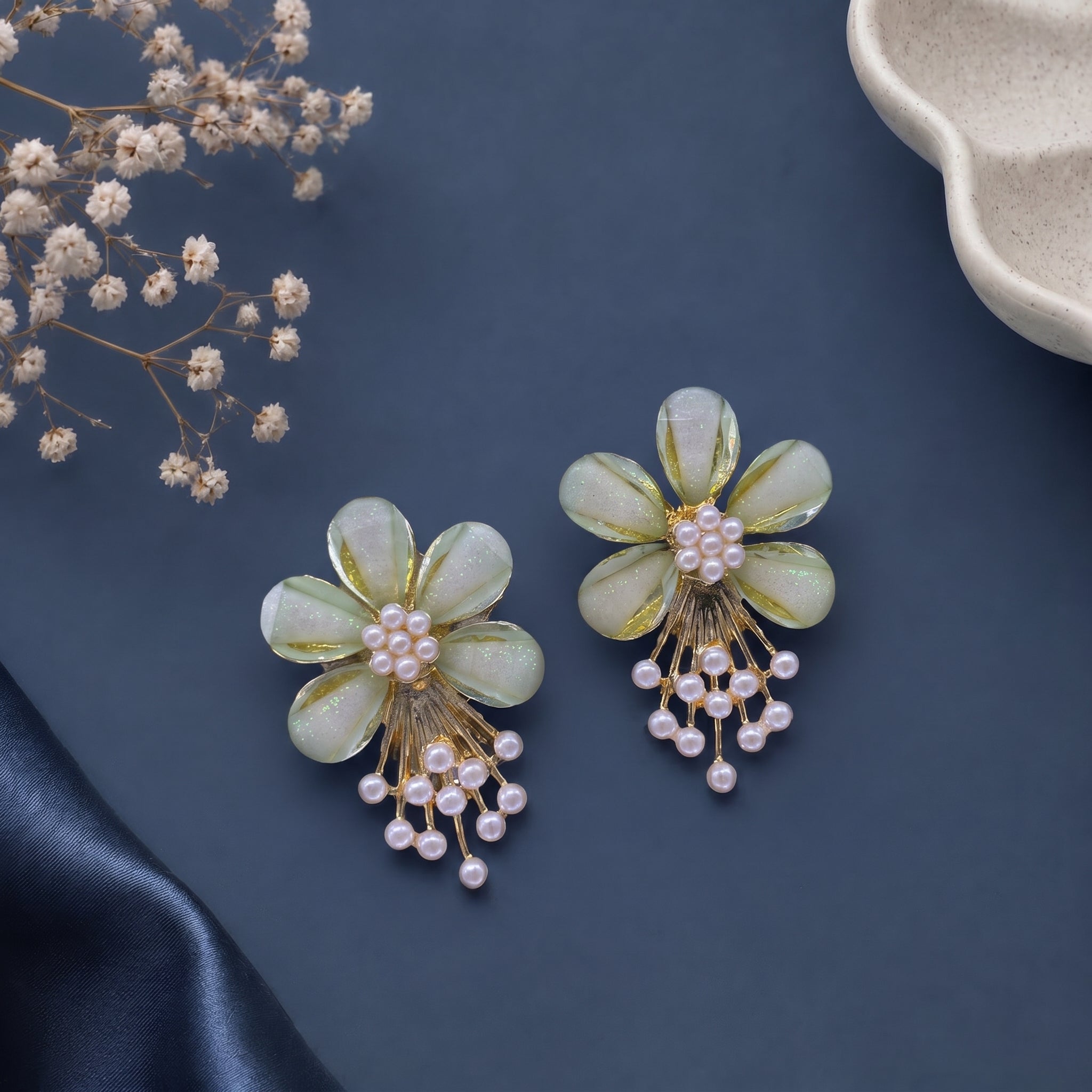Floral head with tiny pearl earring