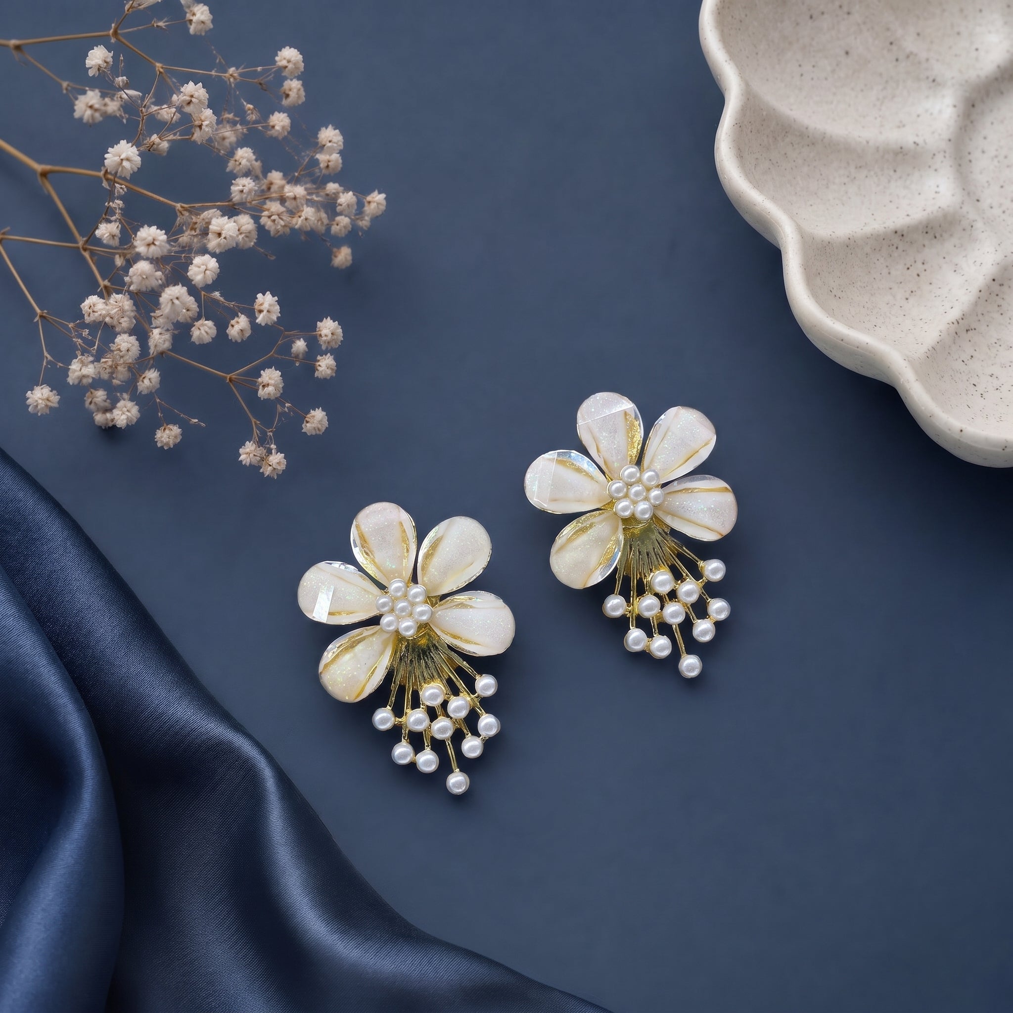 Floral head with tiny pearl earring