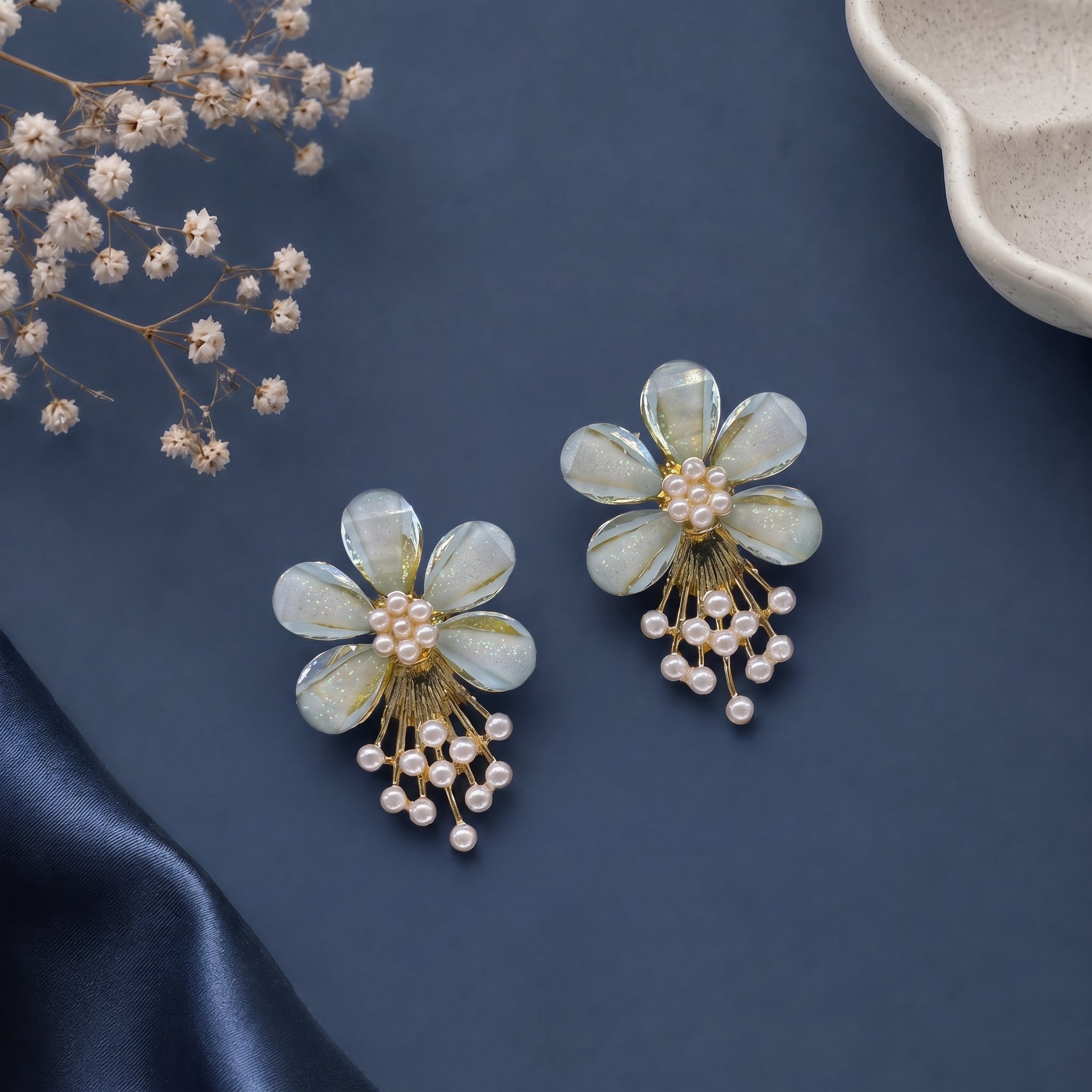 Floral head with tiny pearl earring