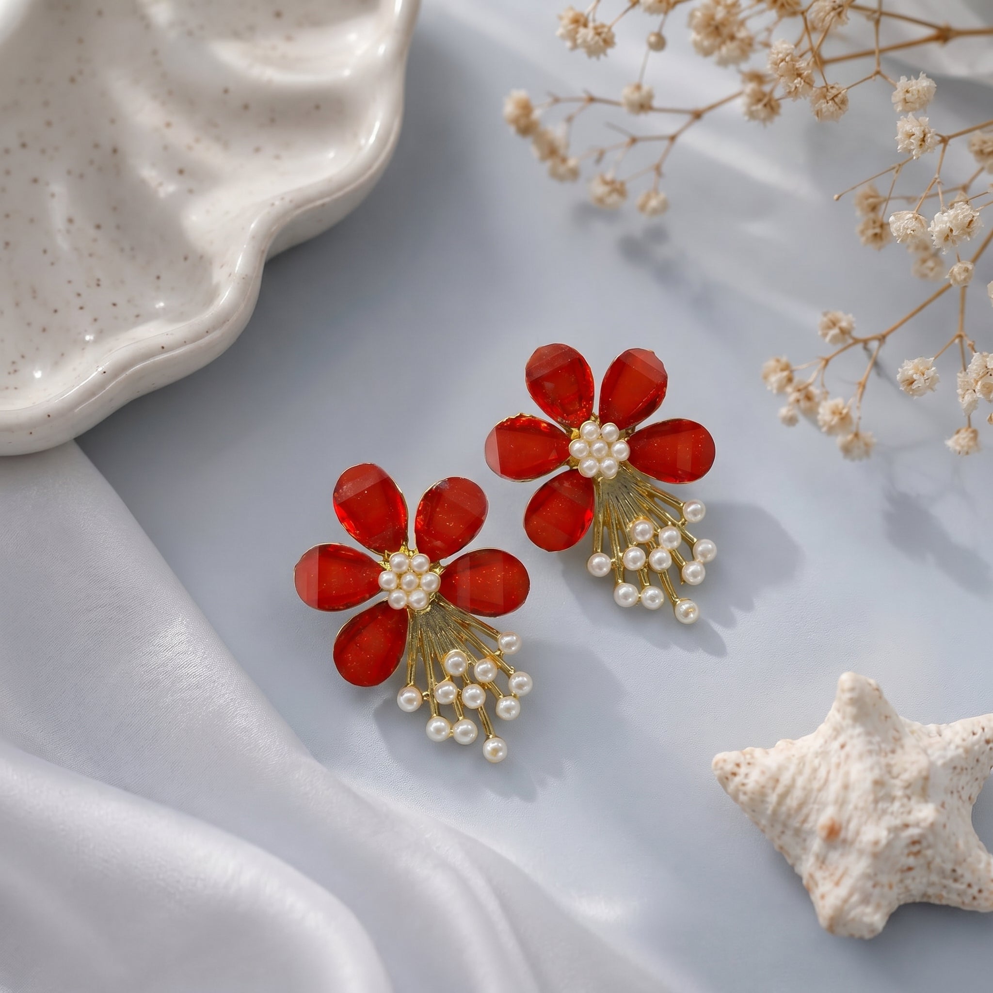 Floral head with tiny pearl earring