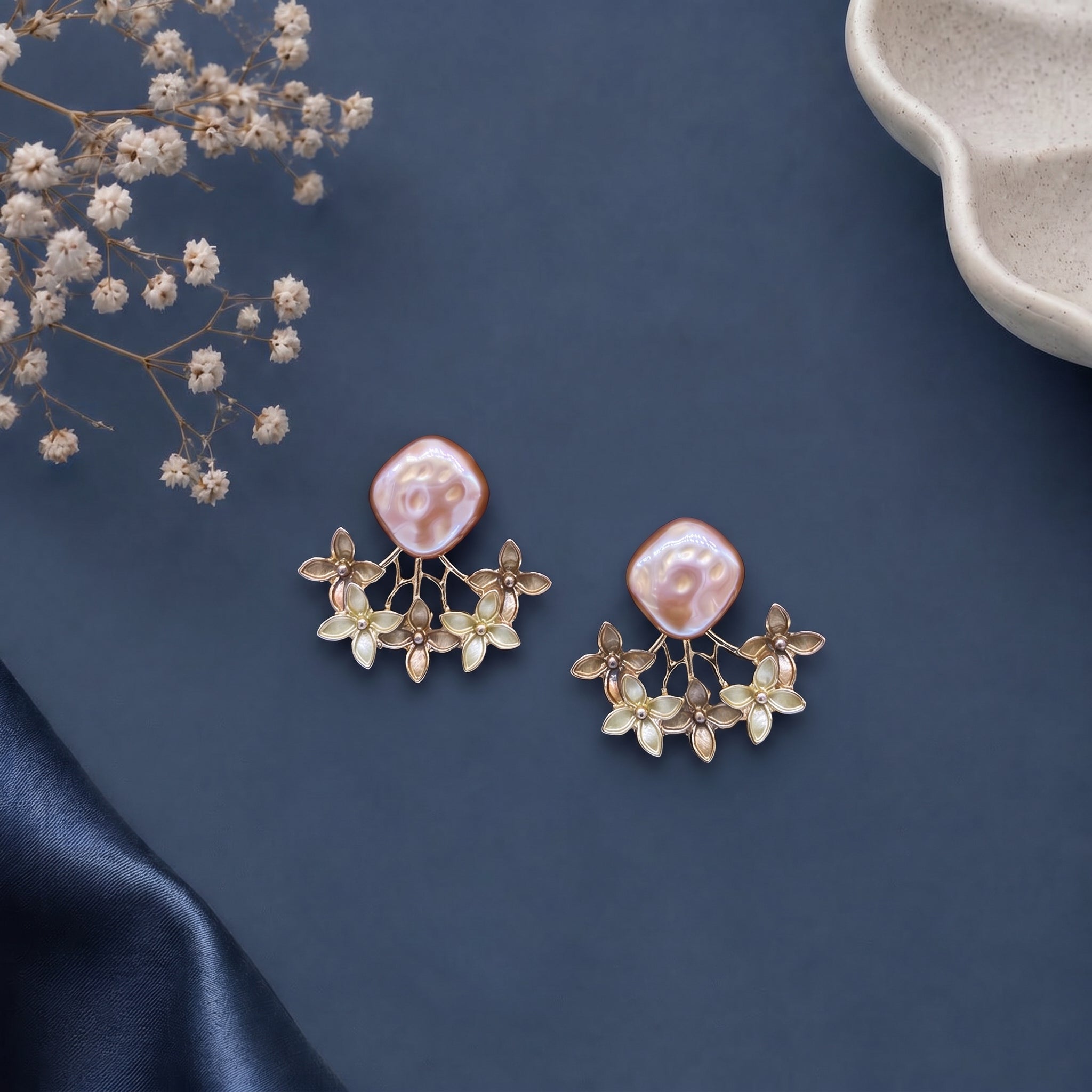 Square head floral earring