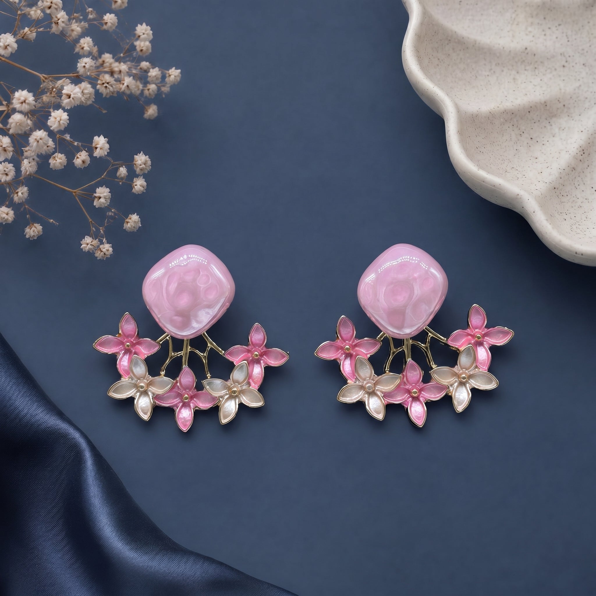 Square head floral earring