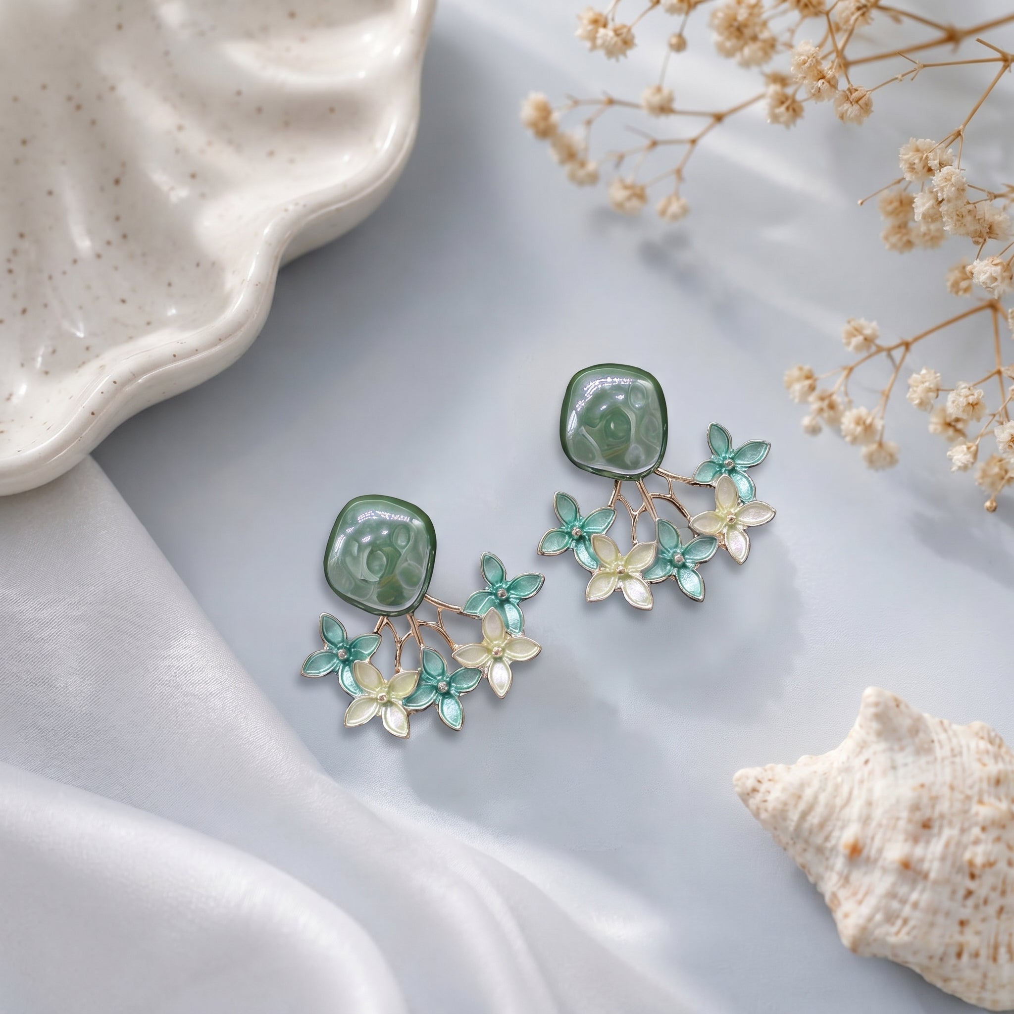 Square head floral earring