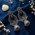 silver oxidised jhumkas earrings