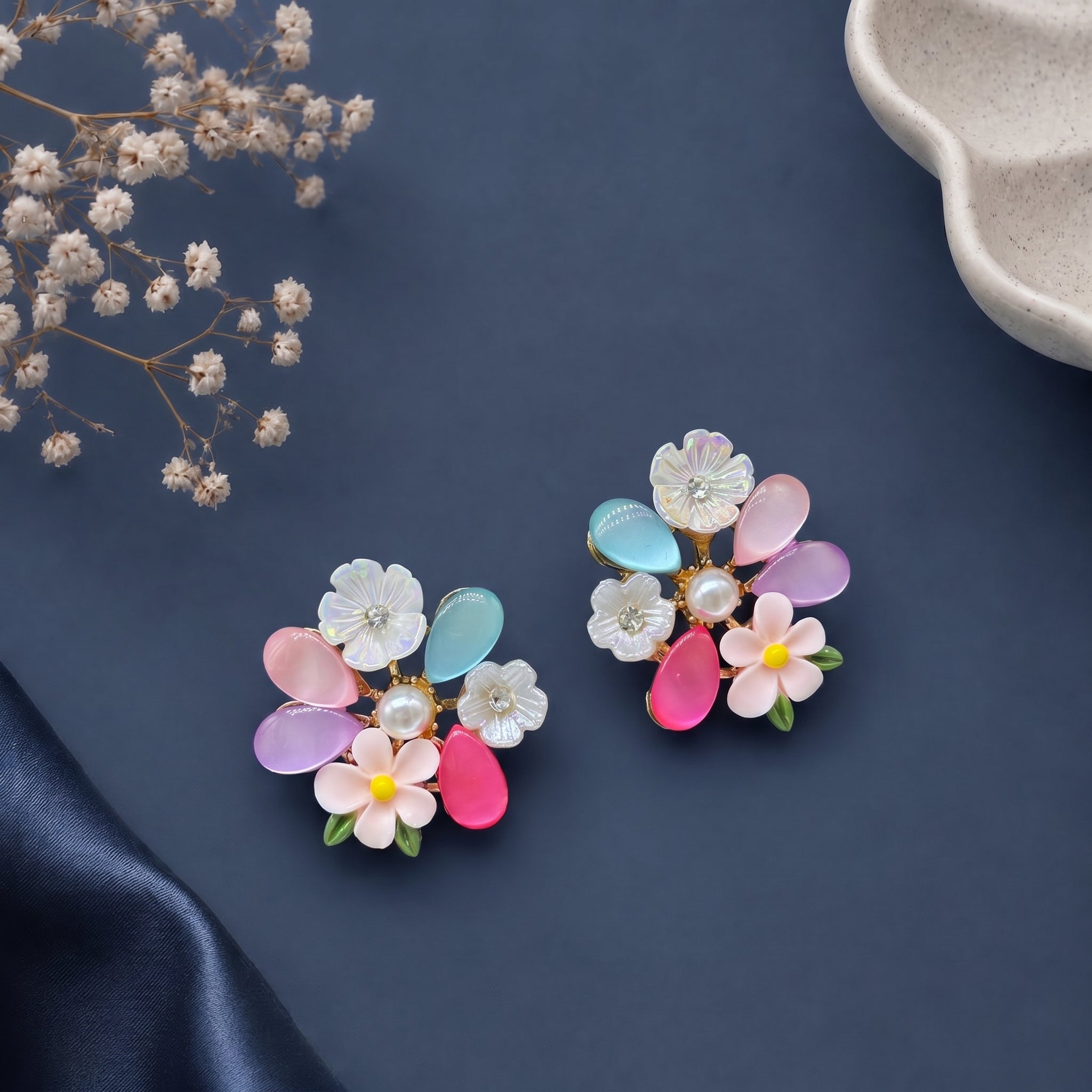 Stone studded floral earring