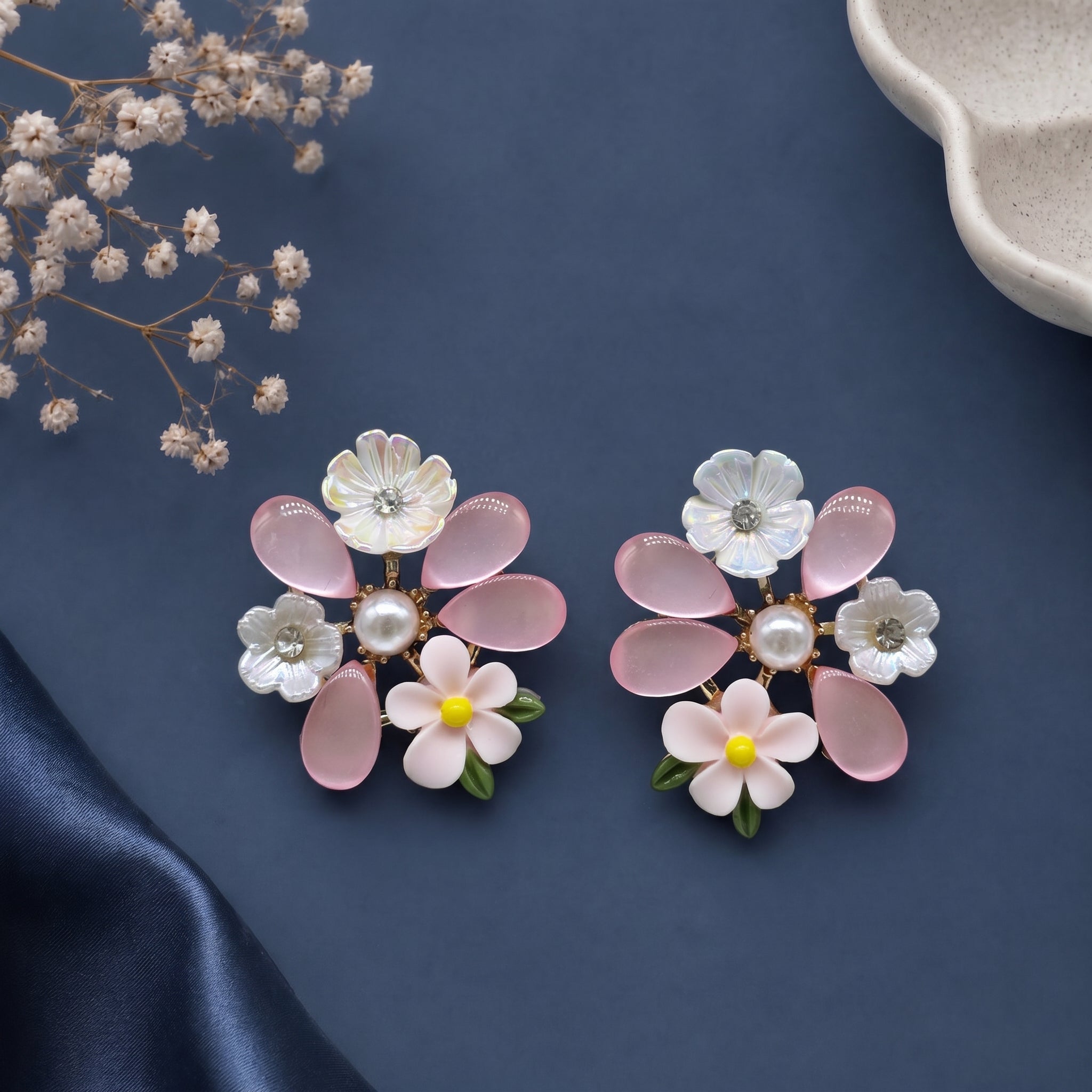 Stone studded floral earring