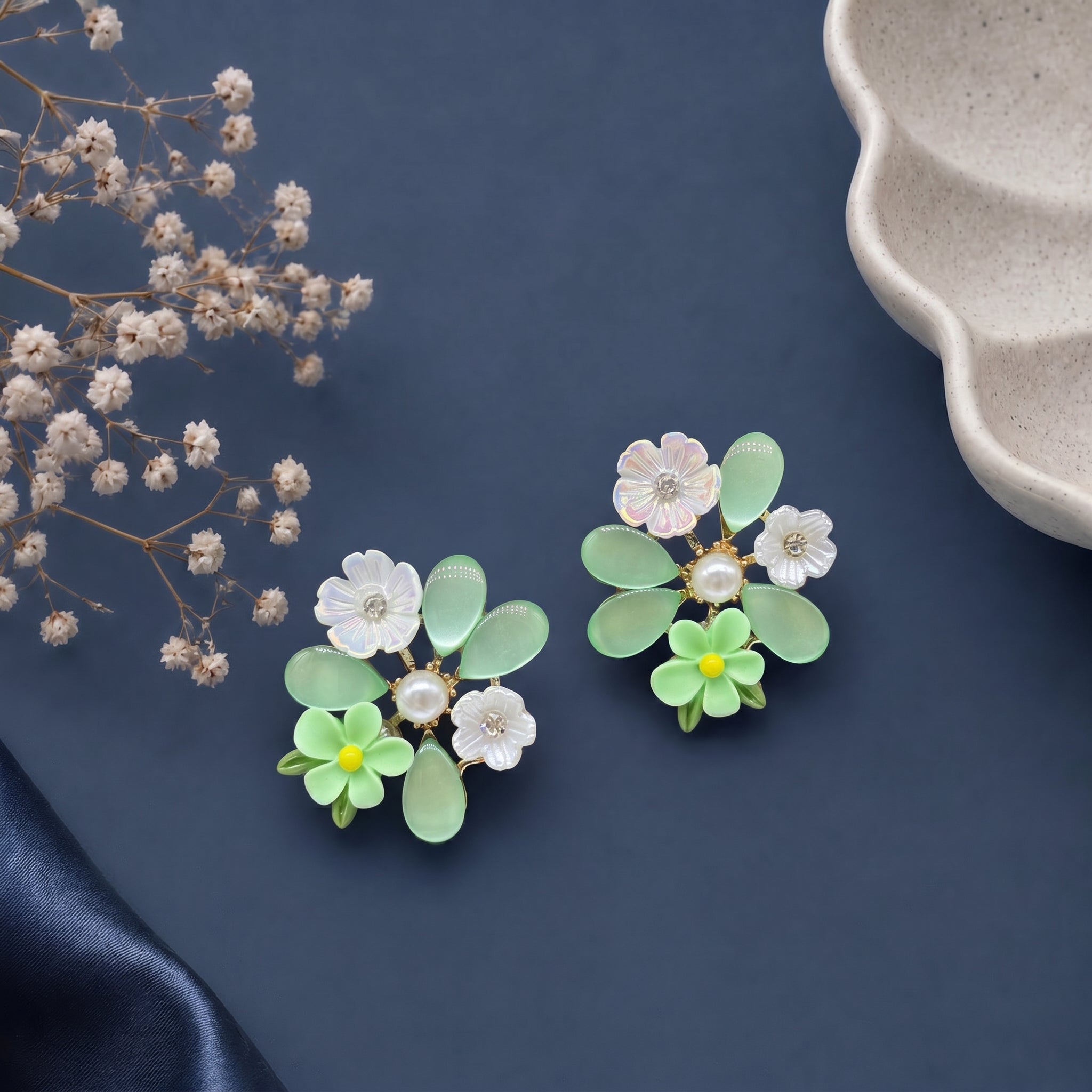 Stone studded floral earring