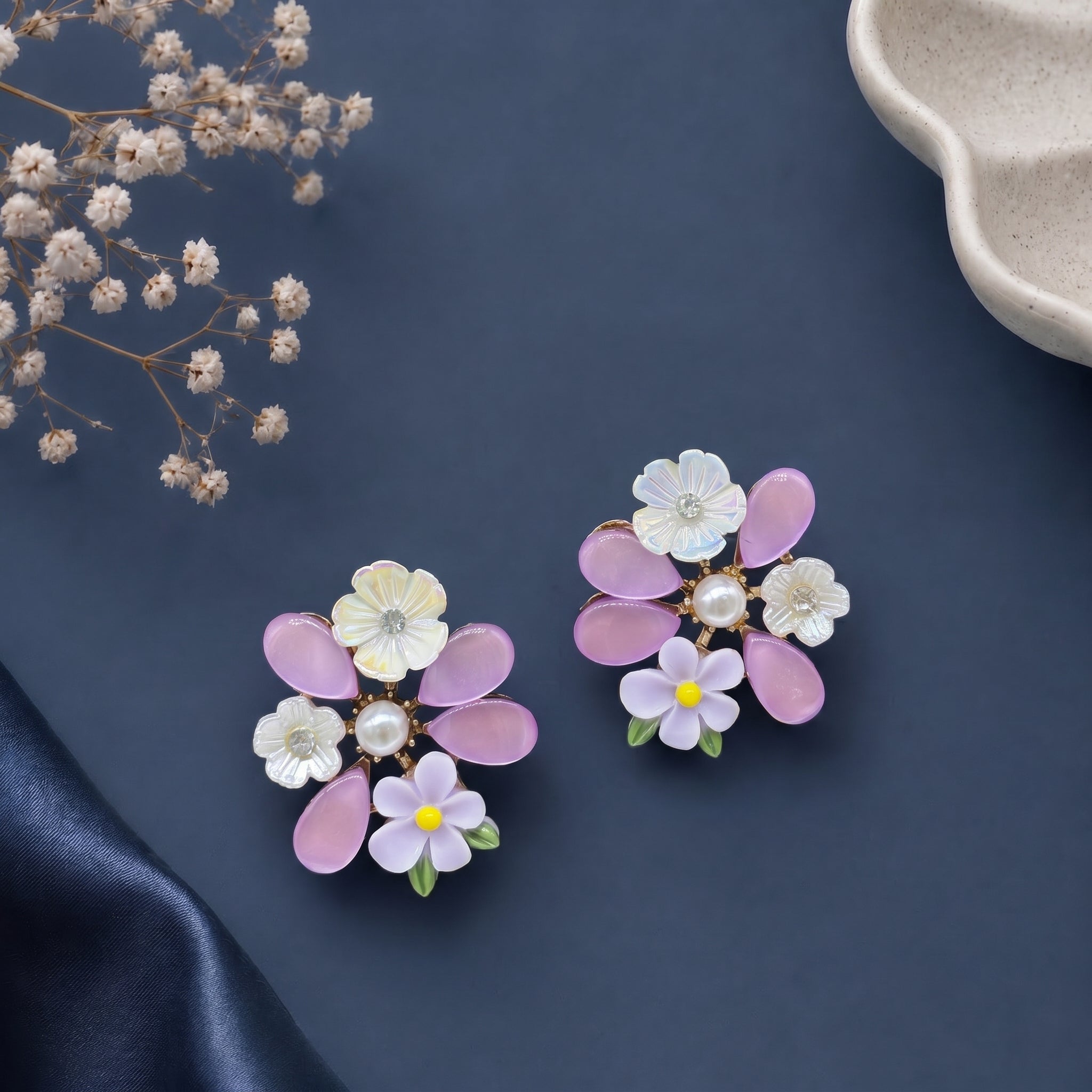 Stone studded floral earring