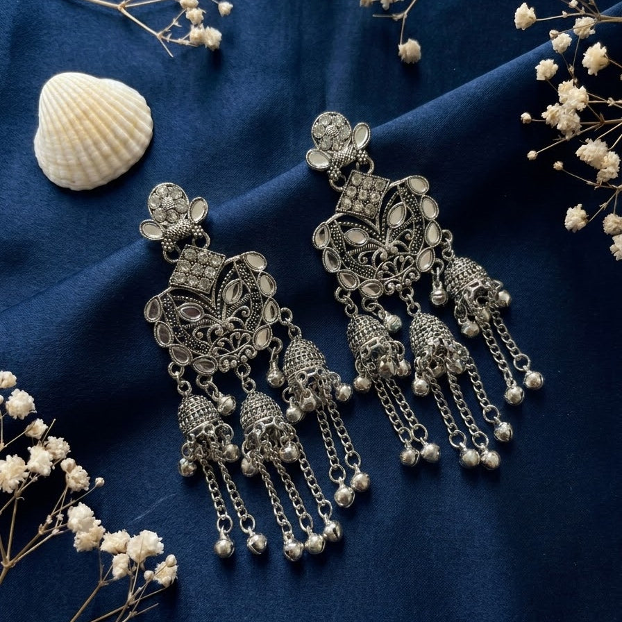 oxidised long jhumkas earrings