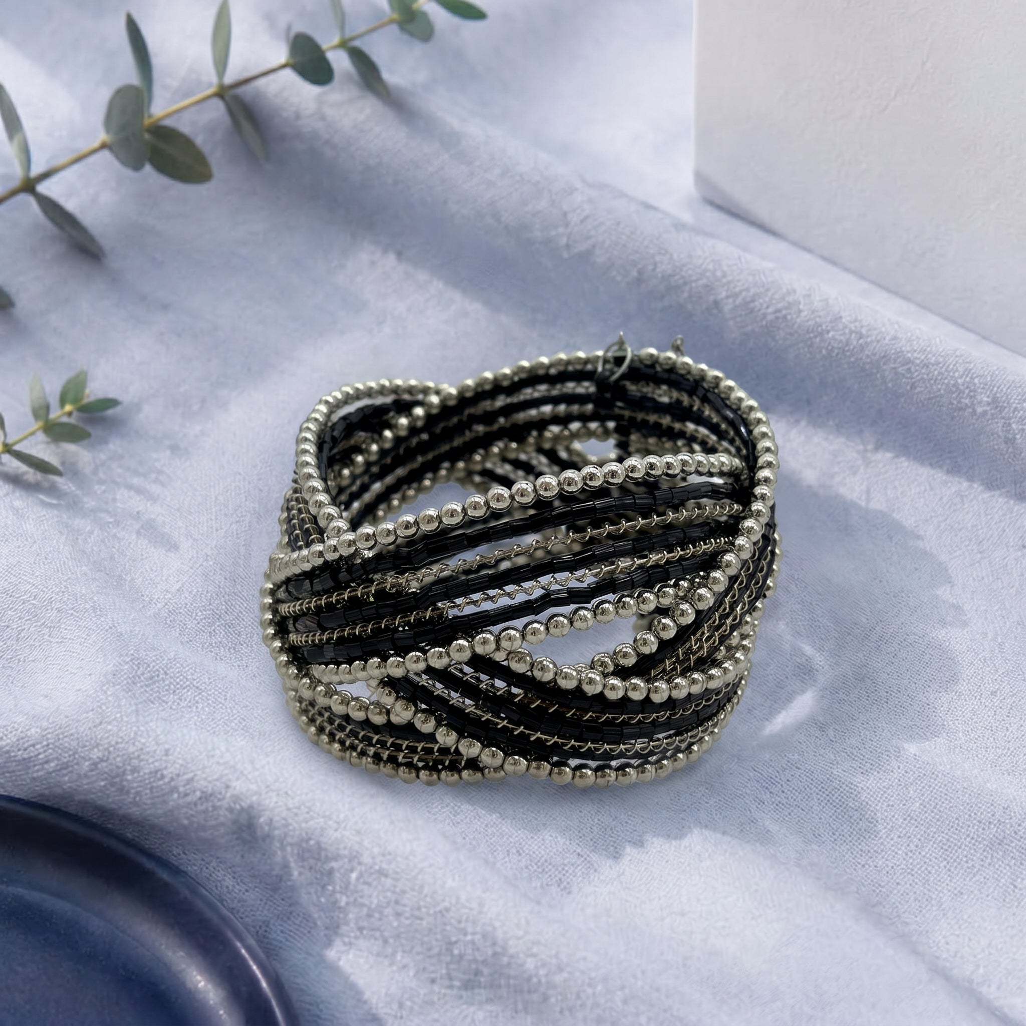 Black pearl studded bracelet