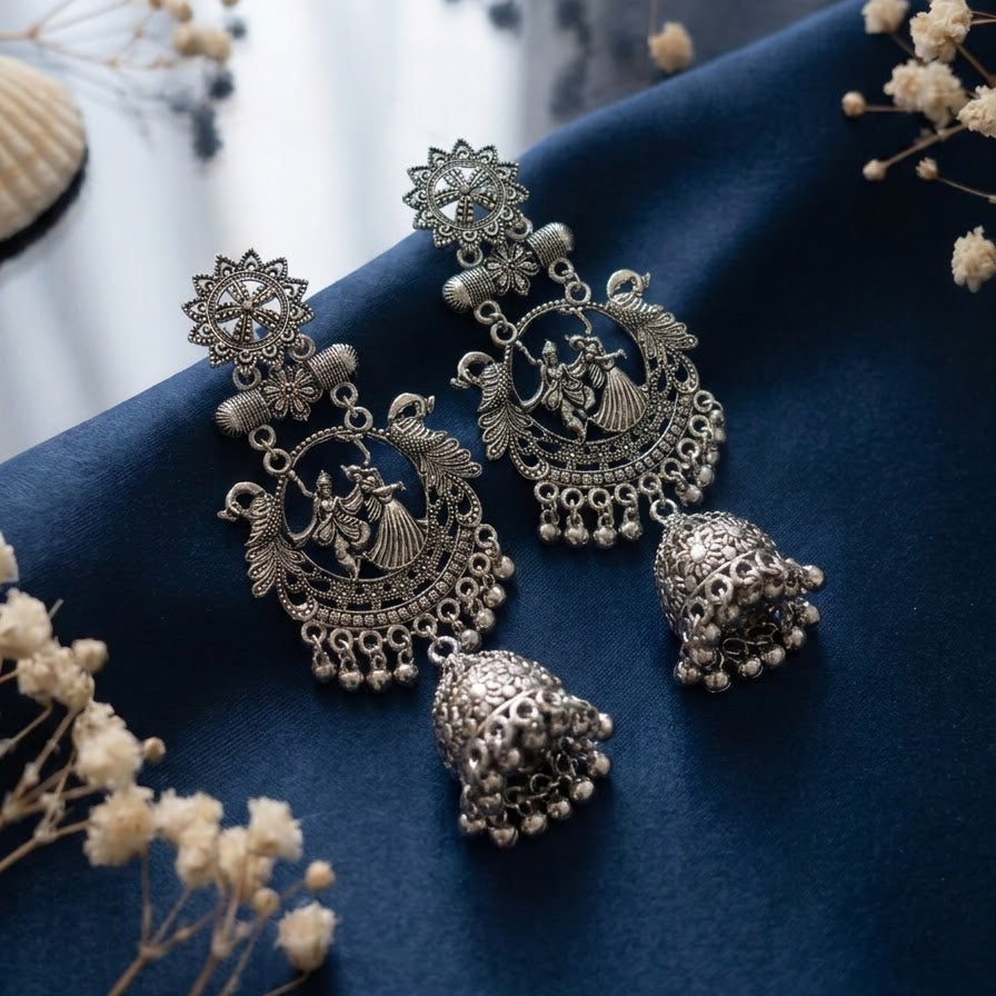 oxidised radha krishna jhumkas earrings