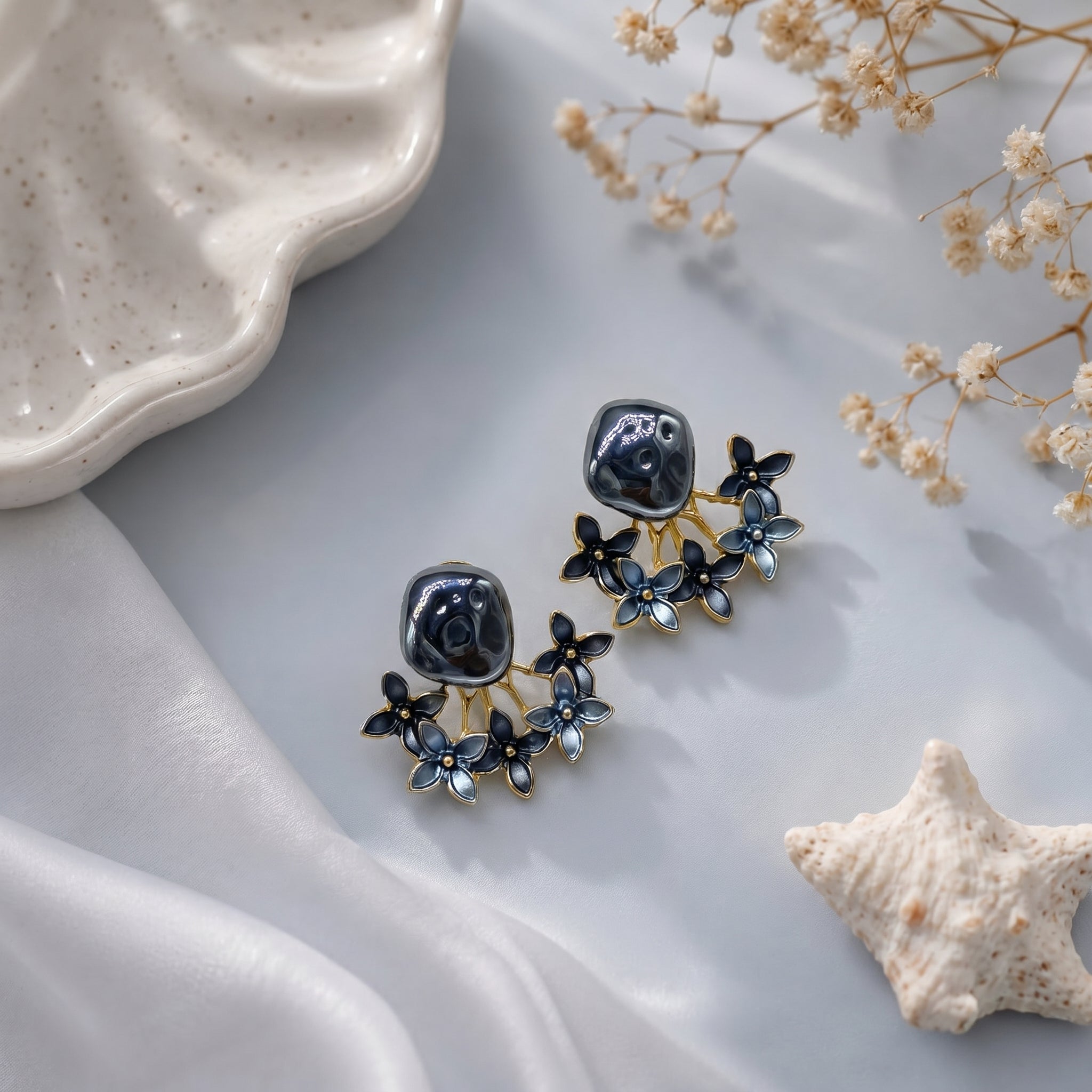 Square head floral earring