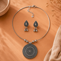 Oxidised circular neclace with earring