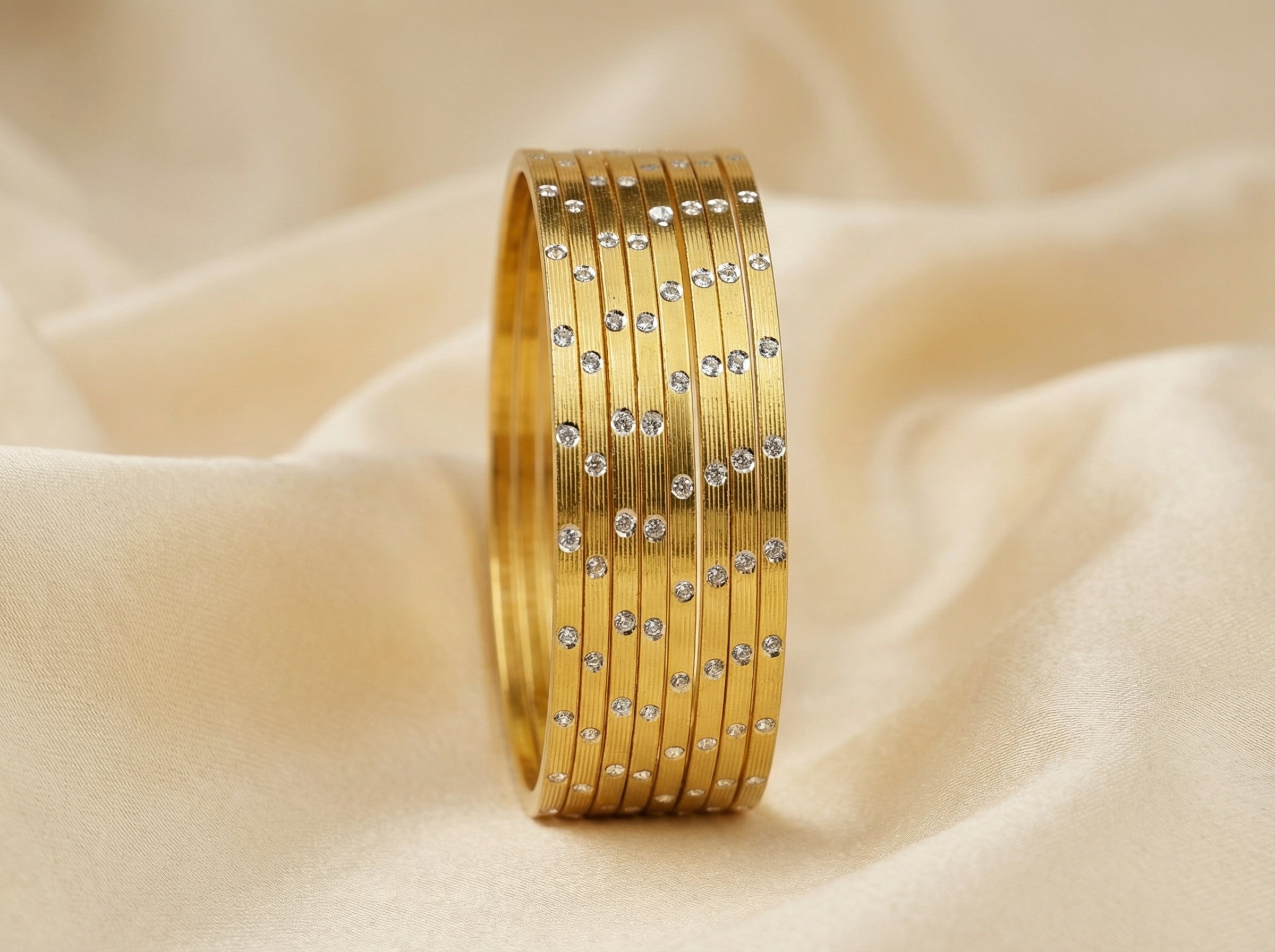Rodium dot gold 8pcs bangles bunch