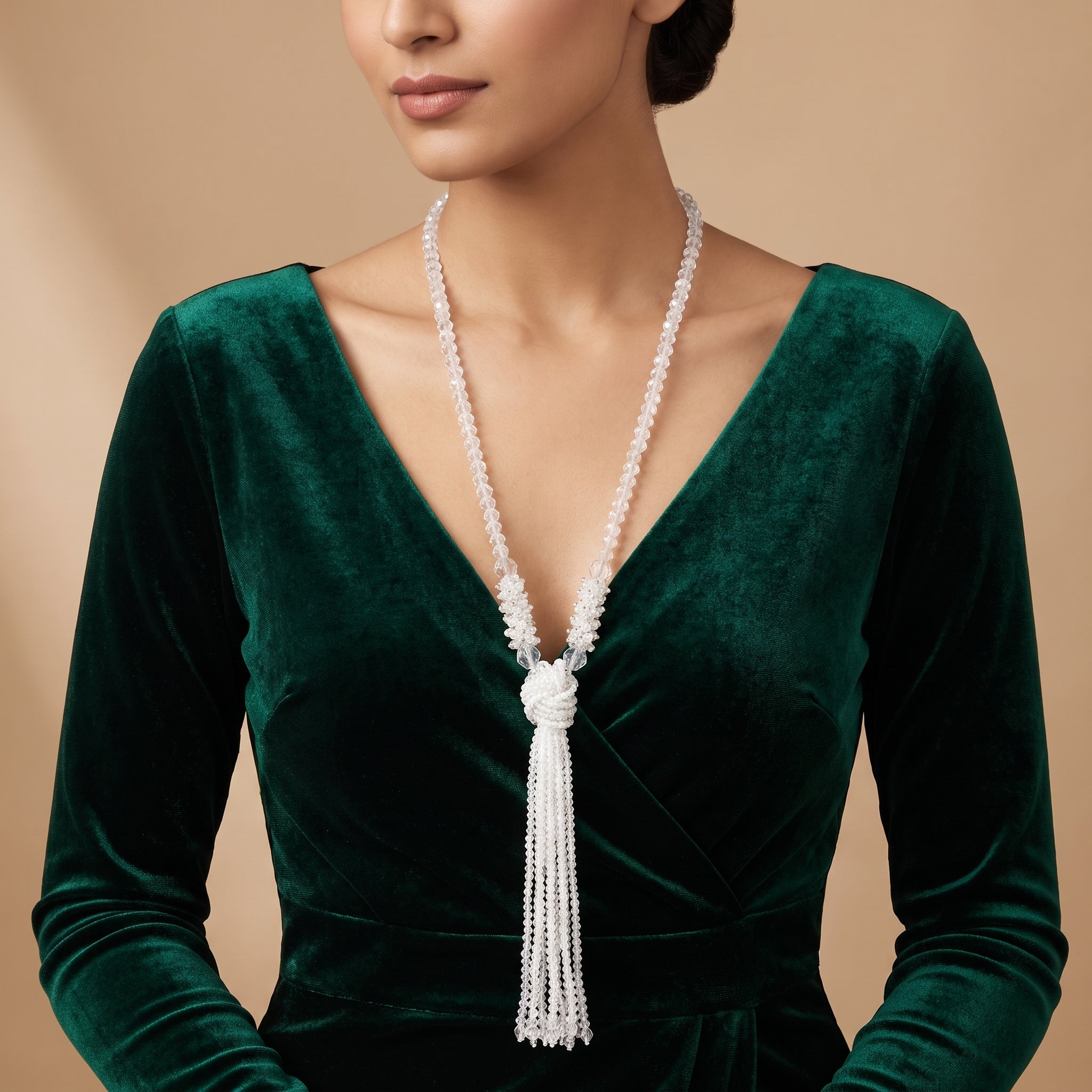 Knoted pendant crystal long set
