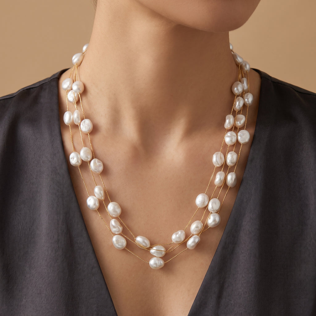 Triple layered pearl necklace