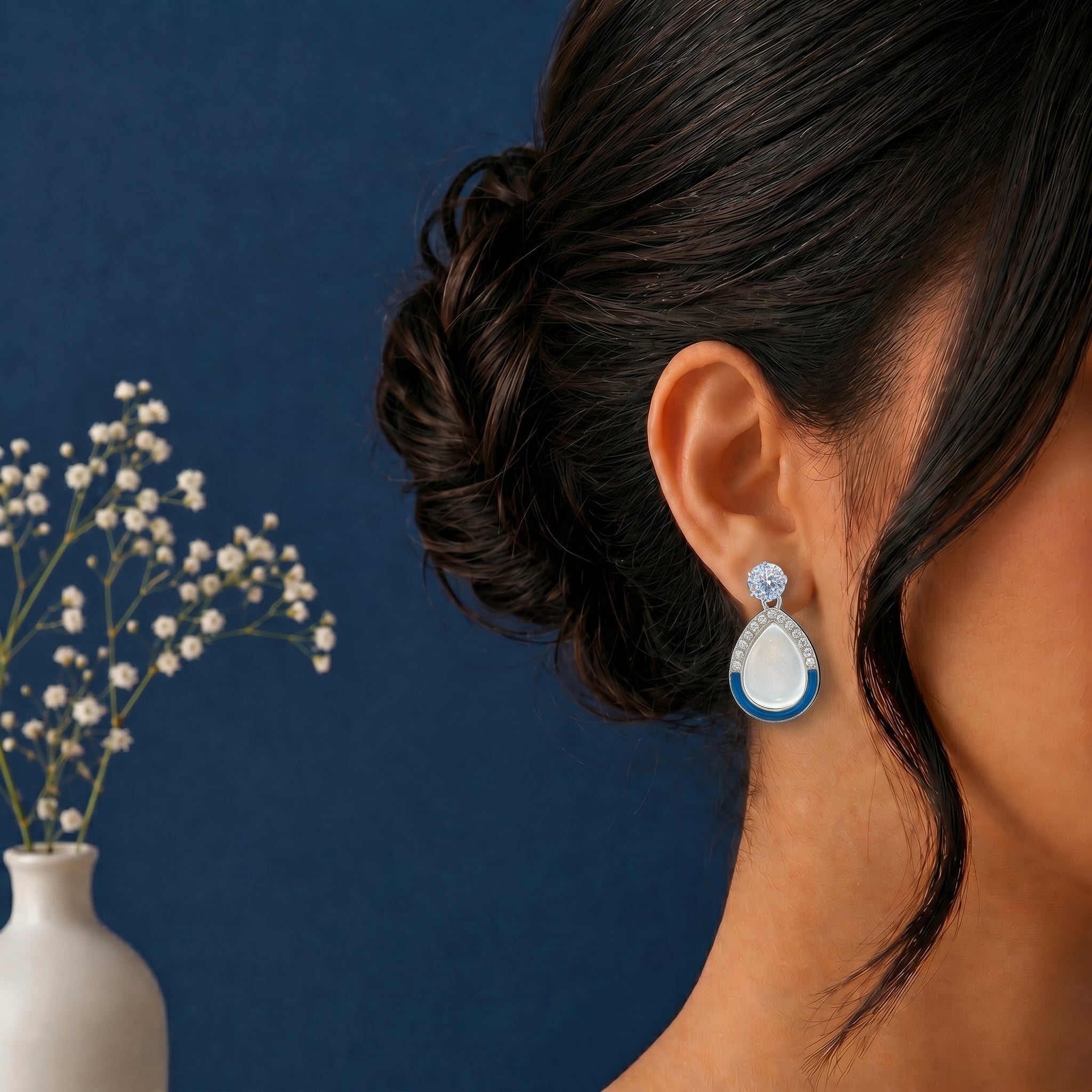 White stone studed epoxy earring